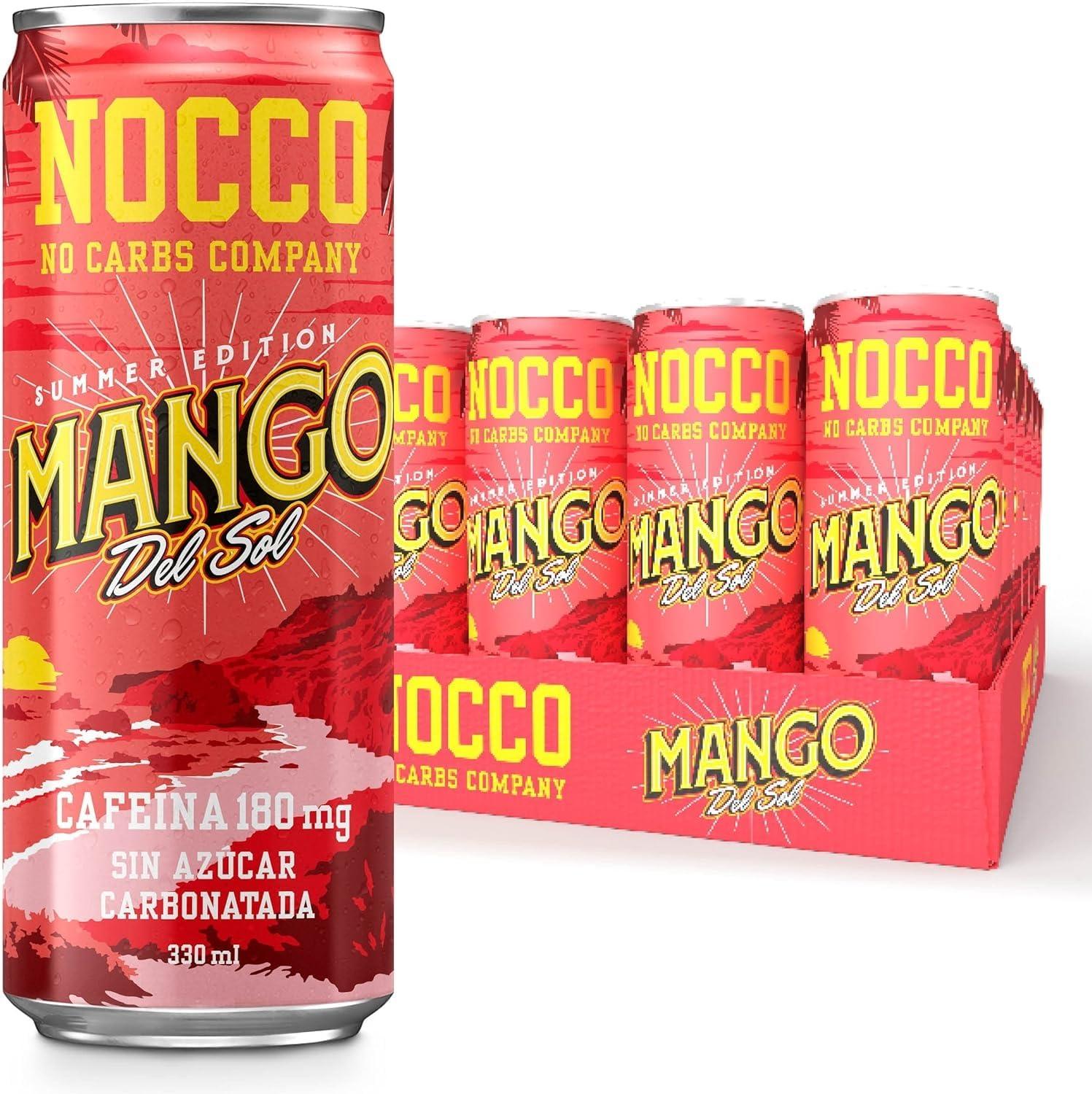 SORINA NOCCO BCAA DRINK Mango Del Sol 330 ml BCAA 105 mg Caffeine Energy Drink Buxtrade Various Quantities (12 Cans)