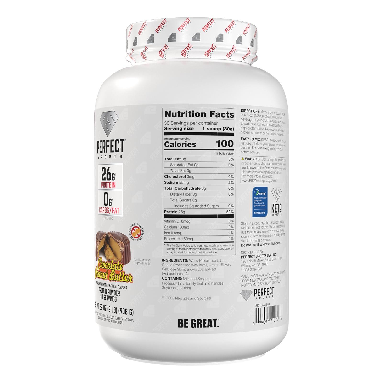 PERFECT SPORTS PERFECT SPORTS Diesel 100% New Zealand Whey Isolate - 2lbs Chocolate Peanut Butter