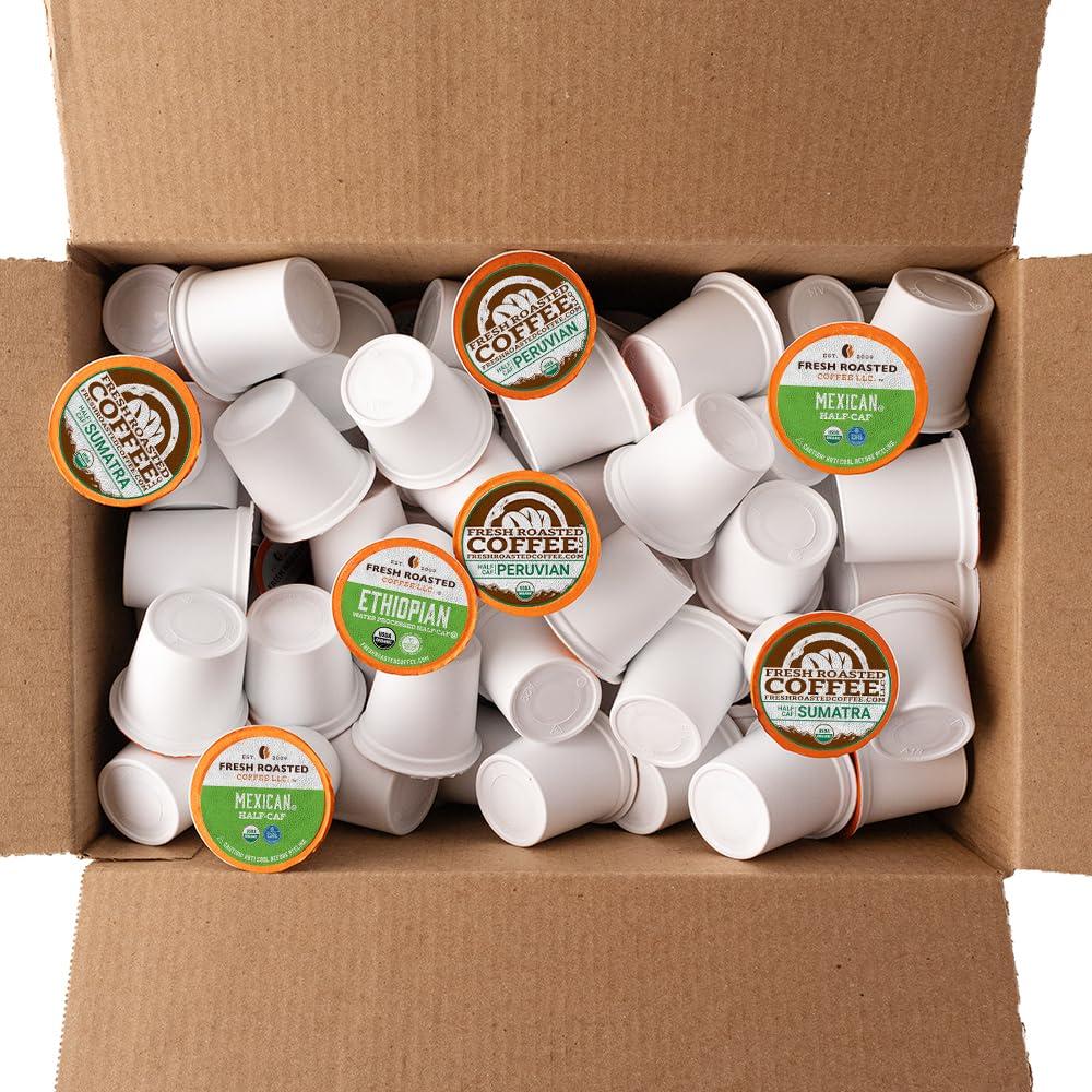 Fresh Roasted Coffee Fresh Roasted Coffee, Organic Half-Caf Variety Pack 96 Pods for K Cup Brewers