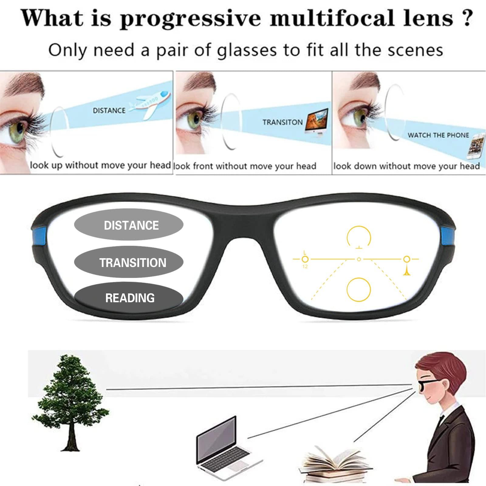 willochra Photochromic Progressive Multifocus Reading glasses Men Outdoor Transition Hyperopia Presbyopia Sports Reader Sunglasses (BLUE, 1.5, multiplier_x)