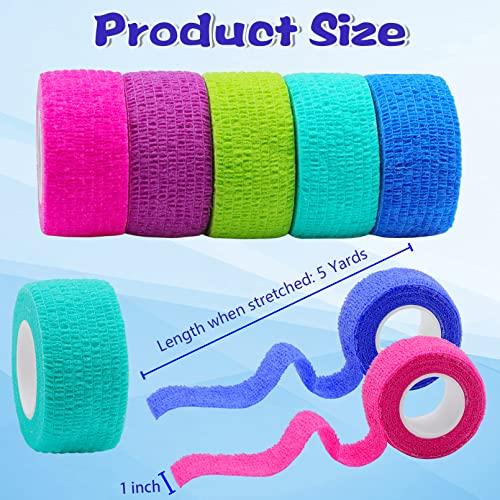 JEFHOMKIT 24 Pack Self Adhesive Bandage Wrap,Cohesive Wrap Bandages,Self Adherent Wrap 1 Inch X 5 Yards,Breathable Stretch Sports Tape,Elastic Self Adhesive Tape for Sports Wrist Ankle Athletic