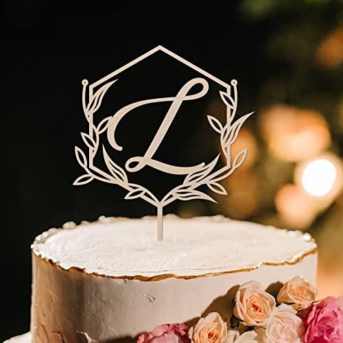 Vinisong Vinisong Personalized Initials Cake Topper Wreath Letter L Cake Topper Wood Monogram Cake Topper Rustic Wedding Cake Topper Birthday Cake Decoration(Design 03,L)