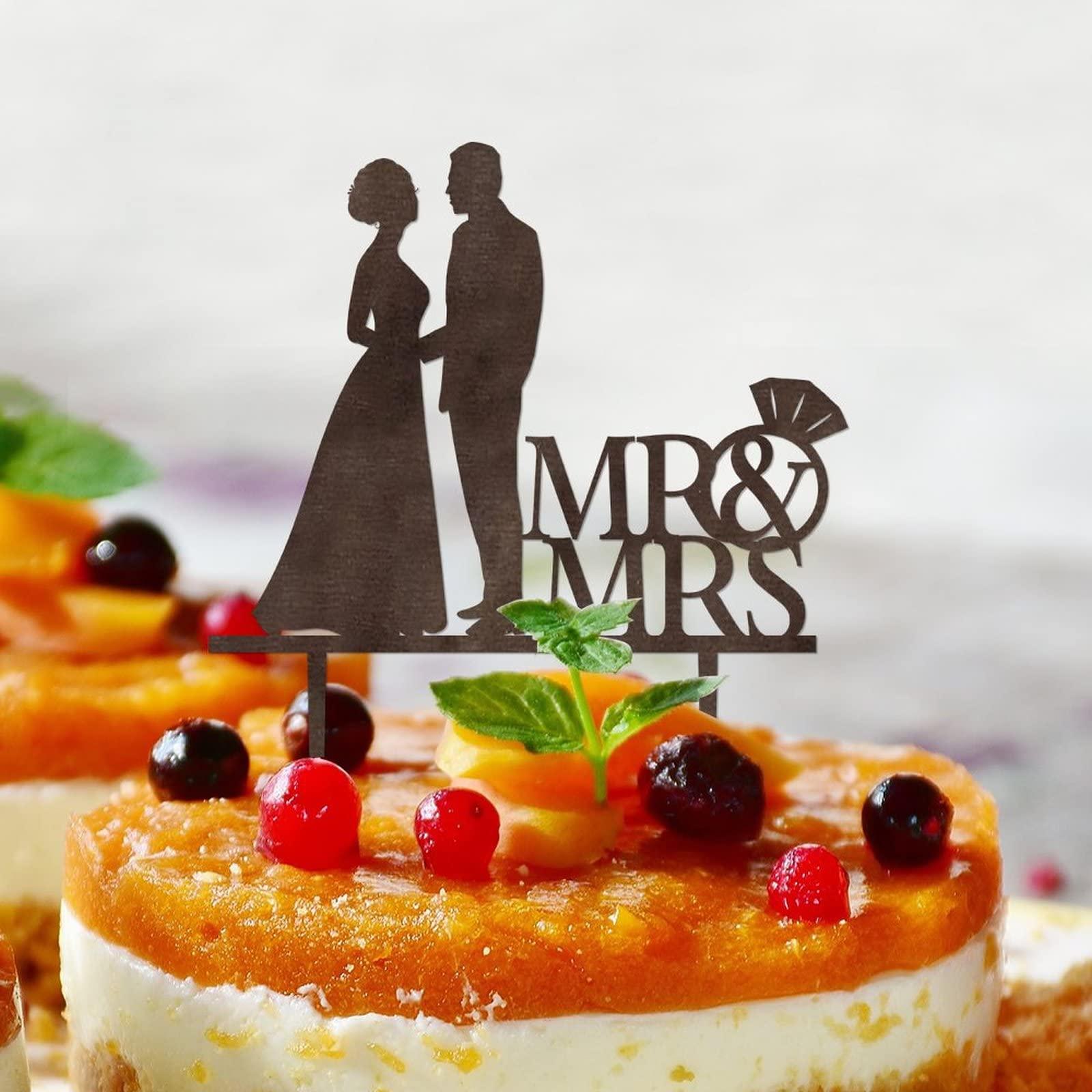 lutieger Funny Mr & Mrs Wedding Cake Toppers Silhouette Bride And Groom Cake Topper Personalized For Wedding Engagement Party Favors Bridal Shower Gifts Acrylic Black