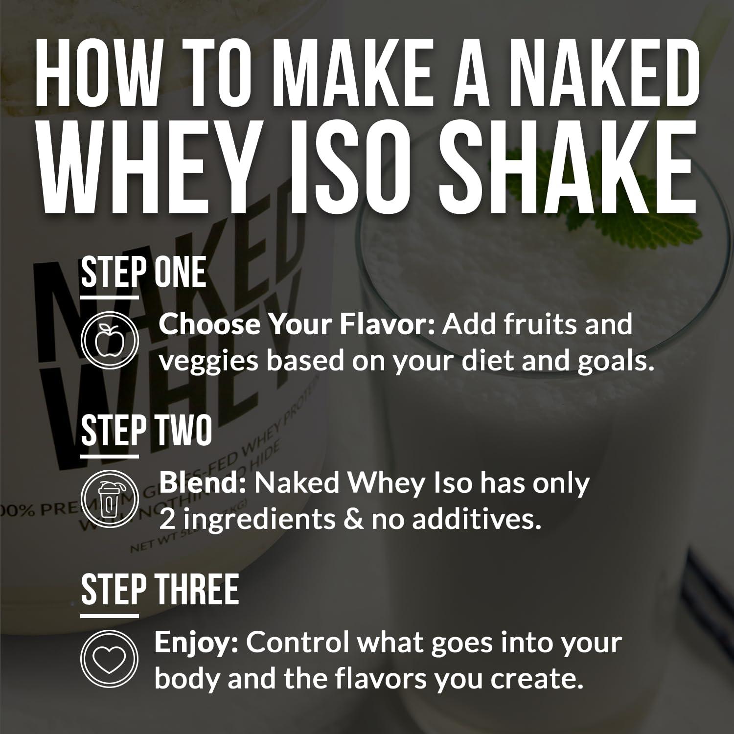 Naked Nutrition Naked Whey Isolate Protein - Only 2 Ingredients, 30g Grass-Fed Protein, Unflavored, Undenatured, No GMO, No Soy, Gluten-Free, No Preservatives - 28 Servings