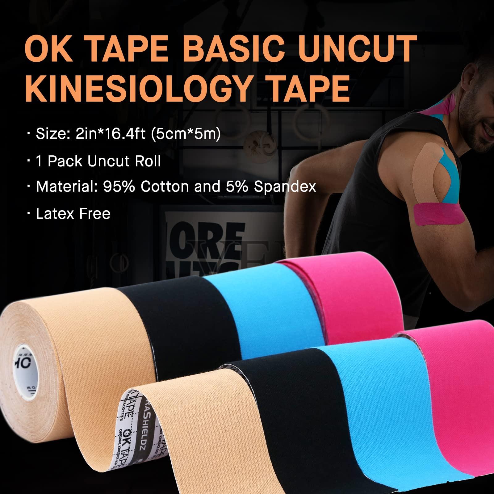 OK TAPE OK TAPE Kinesiology Tape, Basic Original Cotton Elastic Athletic Tape for Support and Recovery, Sports Tape Therapeutic Pain Relief, 2in16.4ft Uncut Roll - Pink