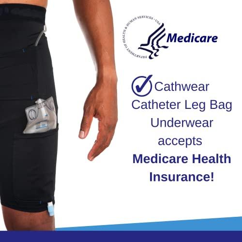 CATH WEAR Cathwear Catheter Leg Bag Underwear - Leg Bag Holder for Men & Women| Medicare Approved -Compatible with Foley, Nephrostomy, Suprapubic & Biliary Catheters Holds (2) 600ml Leg Bags - Black - XX-Large