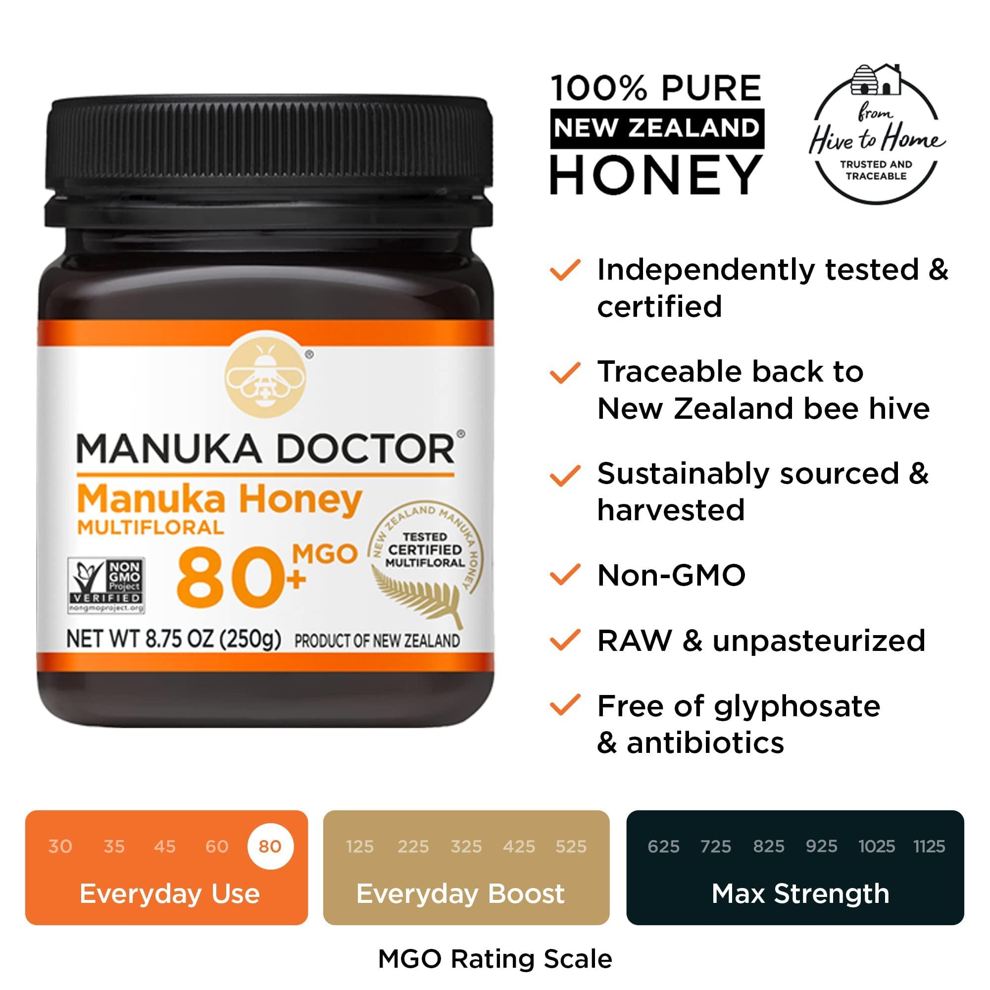 Manuka Doctor MANUKA DOCTOR - Manuka Honey MGO 80+ Multifloral & MGO 525+ Monofloral Value Bundle, 100% Pure New Zealand Honey. Certified. Guaranteed. RAW. Non-GMO, 2 x 8.75oz Pots