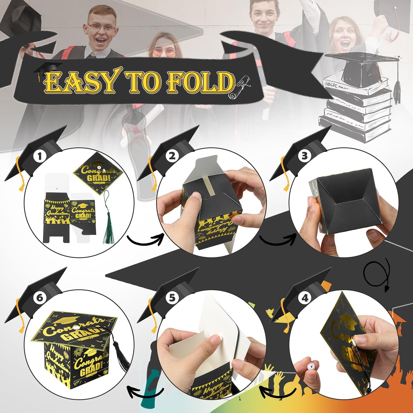 KPOSIYA KPOSIYA 32 Pcs Graduation Cap Gift Box 2.3 x 2.3 x 2.3 Inches Graduation Candy Box with Tassel Small Gift Box Treat Boxes Graduation Decorations Party Favor Boxes(Black)