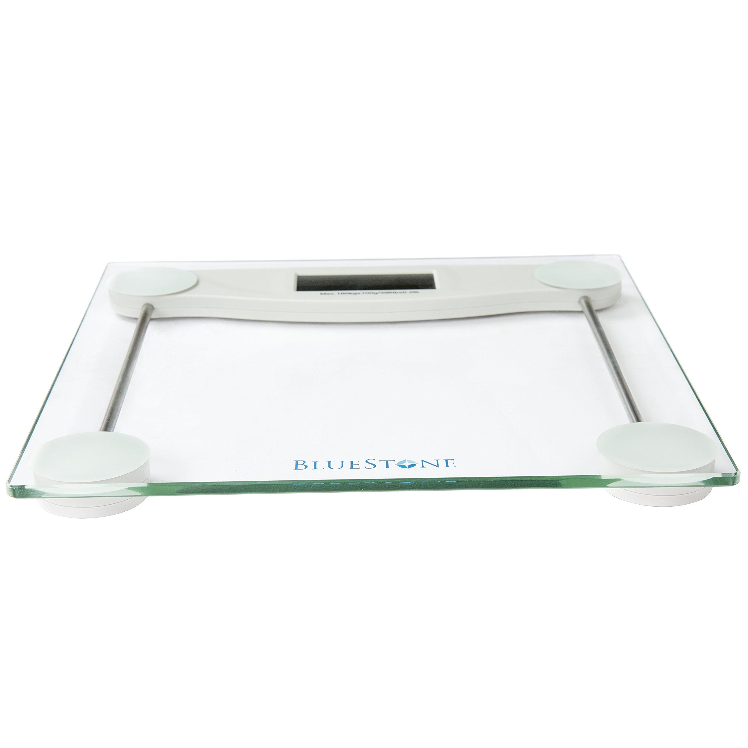 Bluestone Digital Body Weight Bathroom Scale - Step-On Weighing Machine - Accurate Measurement - Large LCD Display with Clear Glass Base by Bluestone