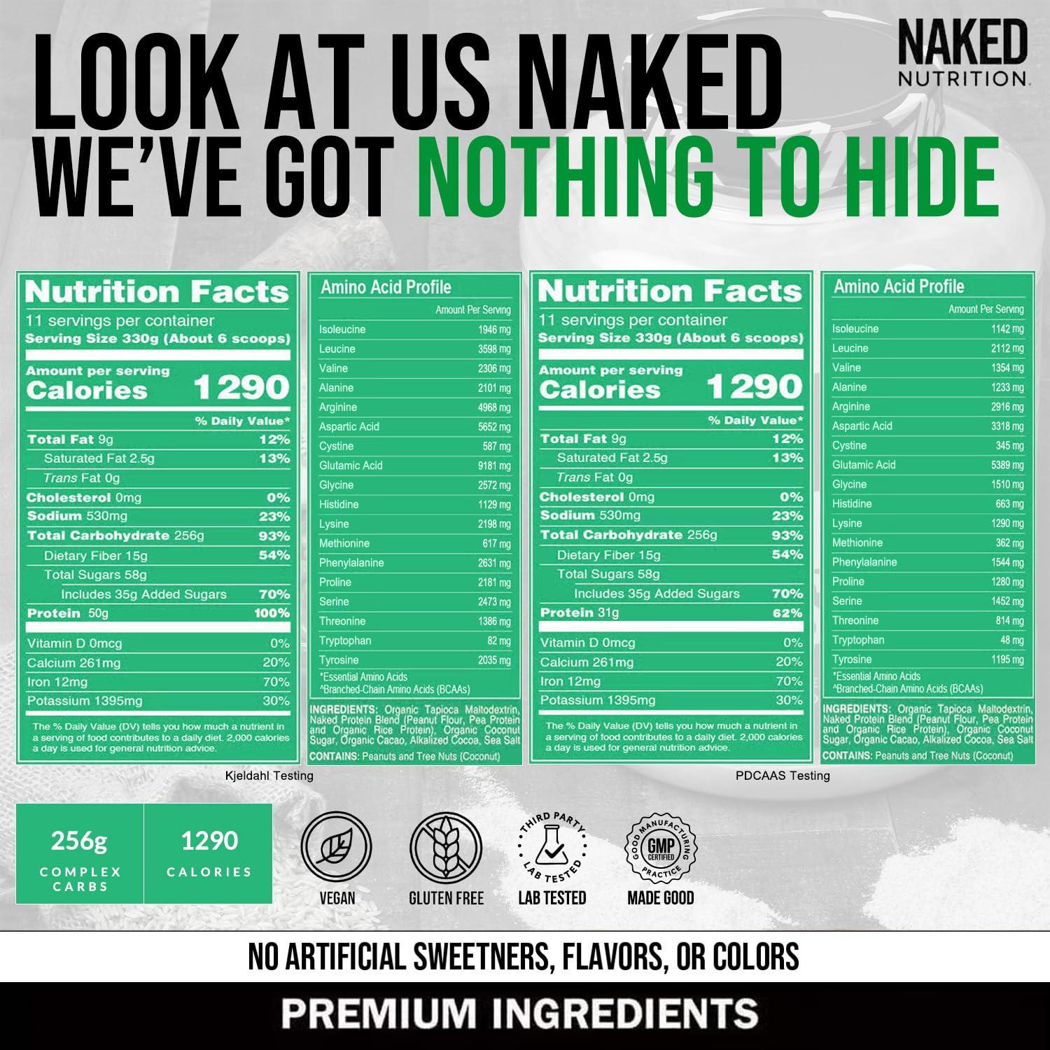 NAKED NAKED Chocolate Peanut Butter Vegan Mass - 1,290 Calories, Nothing Artificial, All Natural Chocolate PB Weight Gainer Protein Powder - 8LB Bulk, GMO Free, Gluten Free & Soy Free - 11 Servings