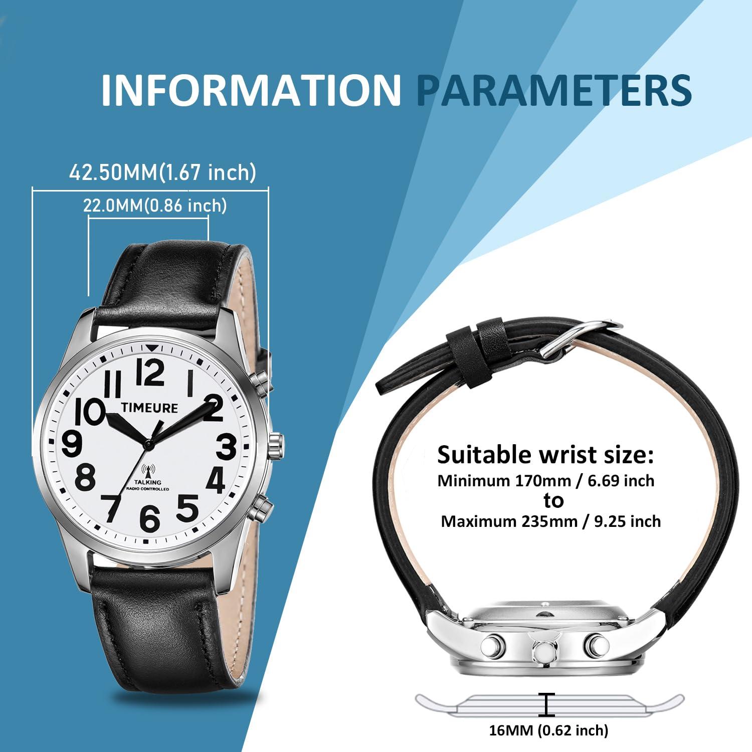 TIMEURE Talking Watch with Jumbo Numbers self-Setting for Bind Men, Seniors,Visually impaired,or Elderly, Father\'s Gift TIMEURE-2211 (Black)