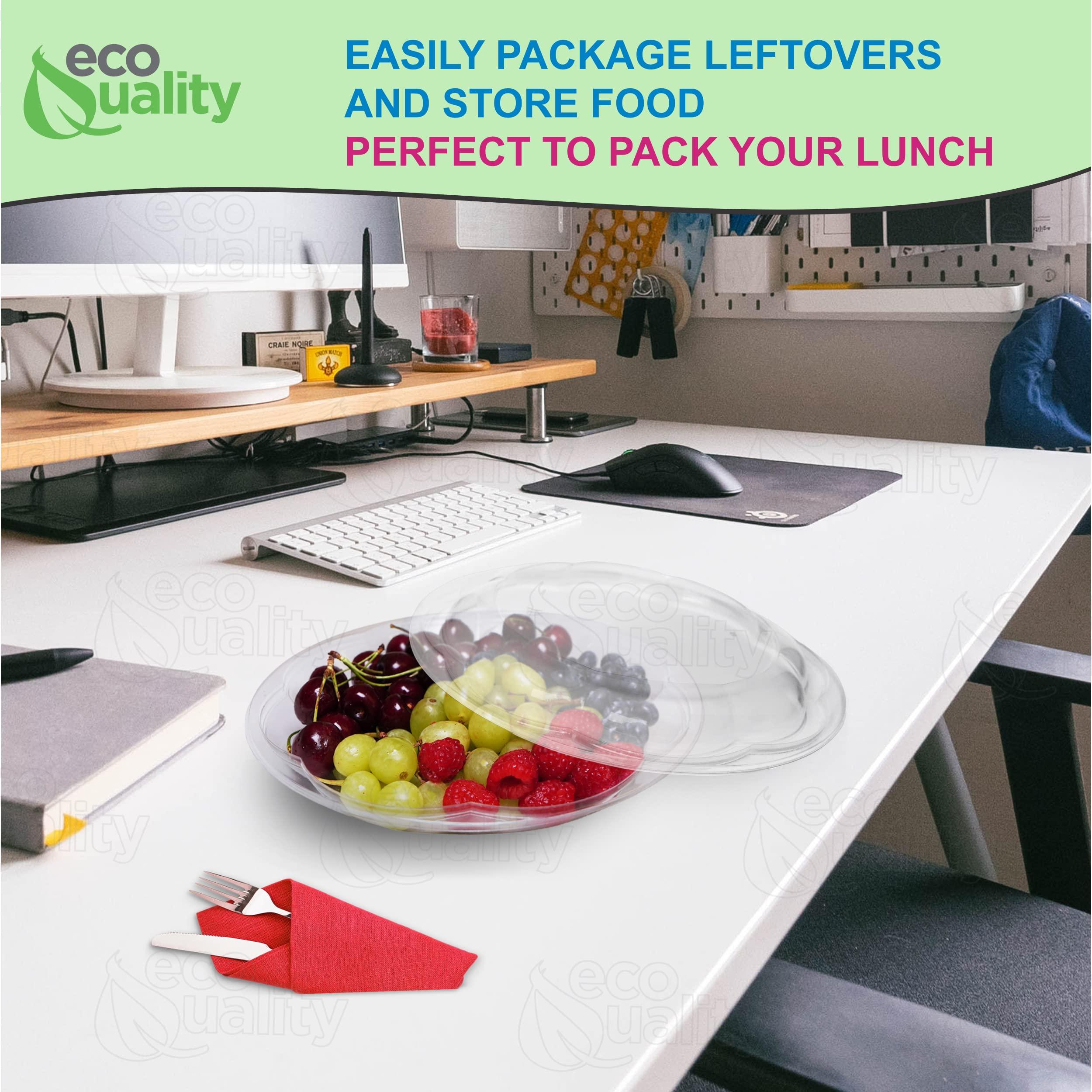 EcoQuality 64oz Salad Bowls To-Go with Lids - Crystal Clear Plastic Disposable Wide Salad Containers | Airtight, Lunch, Salads, Parfait, Fruits, Leak Proof, Airtight, Fresh, Meal Prep | Rose Bowl Container (75)