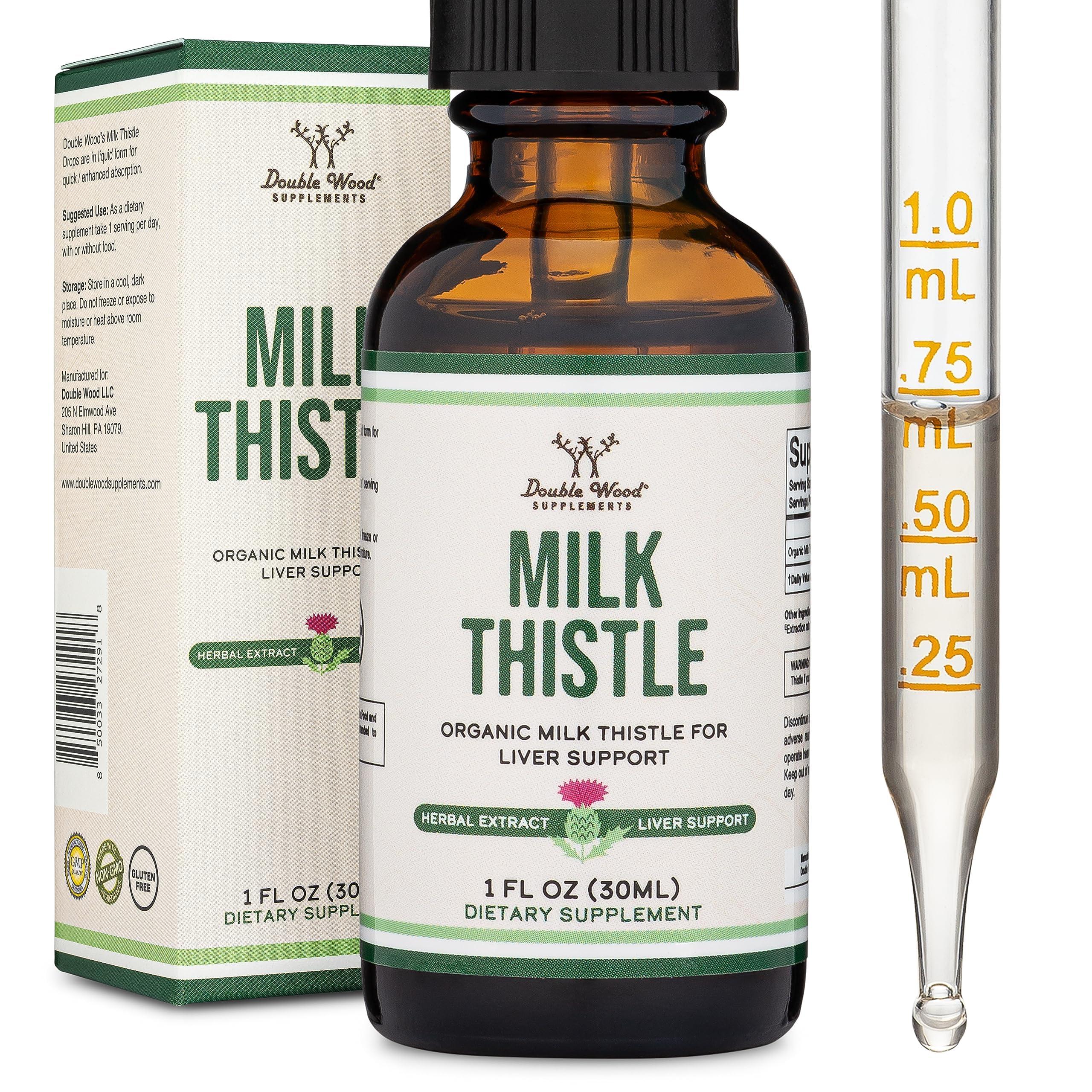 Double Wood Supplements Milk Thistle Supplement - Organic Milk Thistle Liver Detox Drops 1 FL OZ - 30 Servings (Vegan Safe, Non-GMO, Gluten Free) Perfect Addition to Milk Thistle Tea by Double Wood
