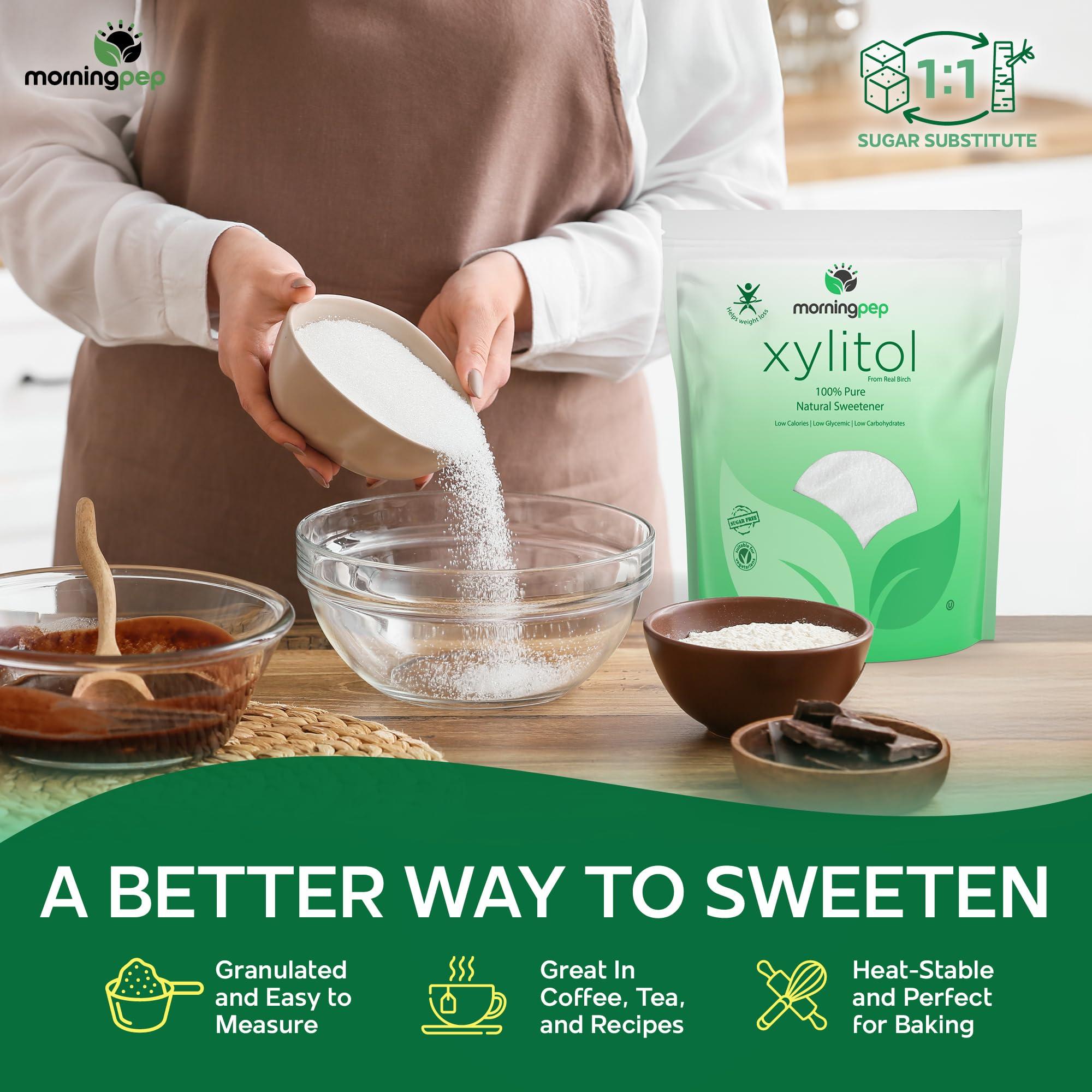 Morning Pep Morning Pep Pure Birch Xylitol (Keto Diet Friendly) Sweetener with no Aftertaste Bulk Size 10 LBs (Not from Corn) Non GMO Kosher Gluten Free Product of USA. 160 OZ