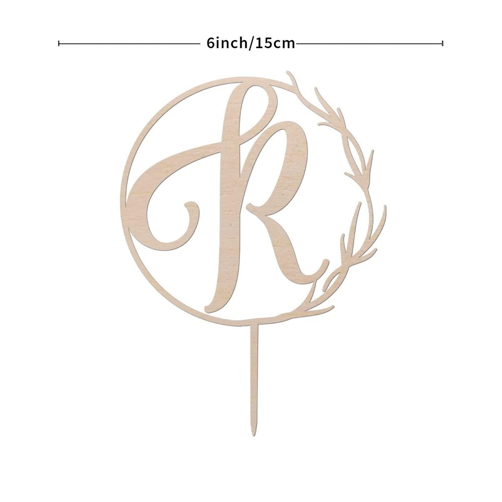 Vinisong Vinisong Personalized Initials Cake Topper Wreath Letter R Cake Topper Wood Monogram Cake Topper Rustic Wedding Cake Topper Birthday Cake Decoration(Design 06,R)