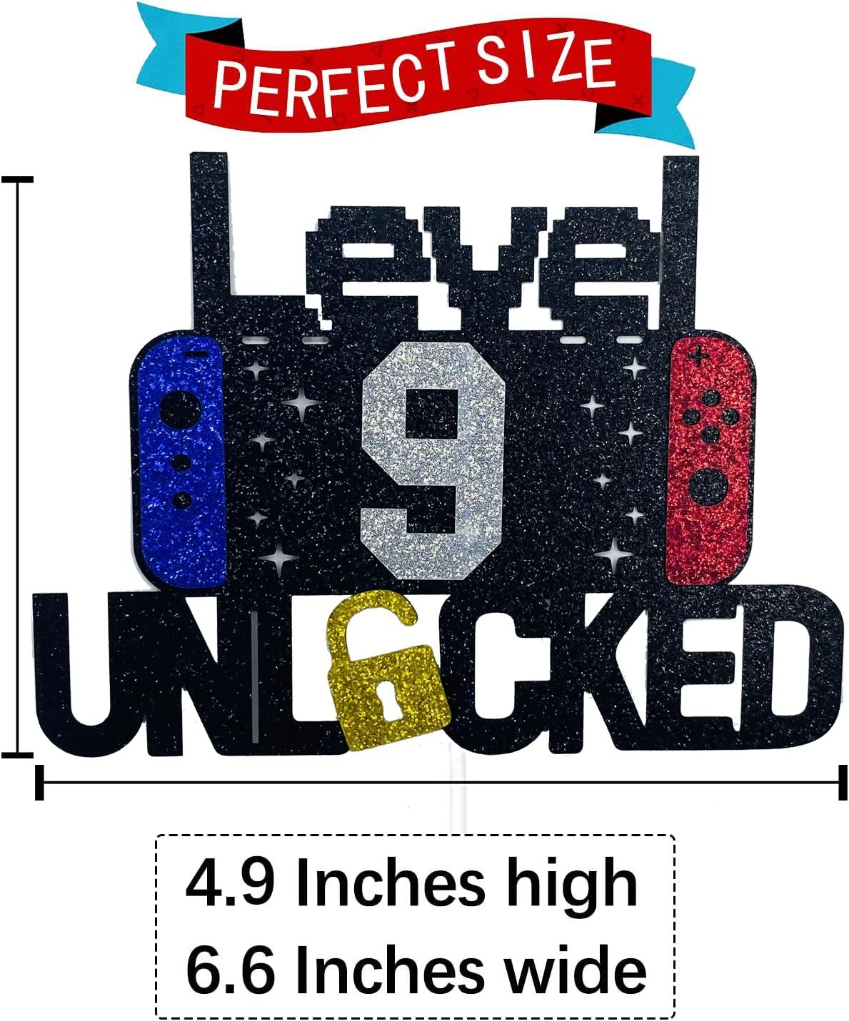 YzYbuaego Happy 9th Birthday Video Game Cake Topper Level 9 Unlocked Cake Topper for Kids Boys Girls 9-Years-Old Birthday Party Decoration
