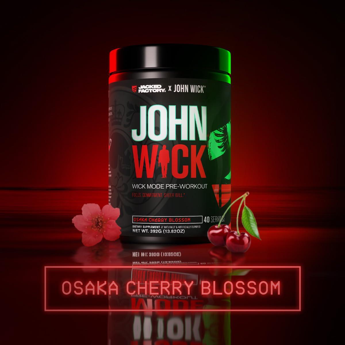 Jacked Factory Jacked Factory X John Wick - Wick Mode Pre Workout Powder - Intense Energy, Battle-Ready Focus, Unstoppable Commitment, and Sheer Will - 40 Servings, Osaka Cherry Blossom