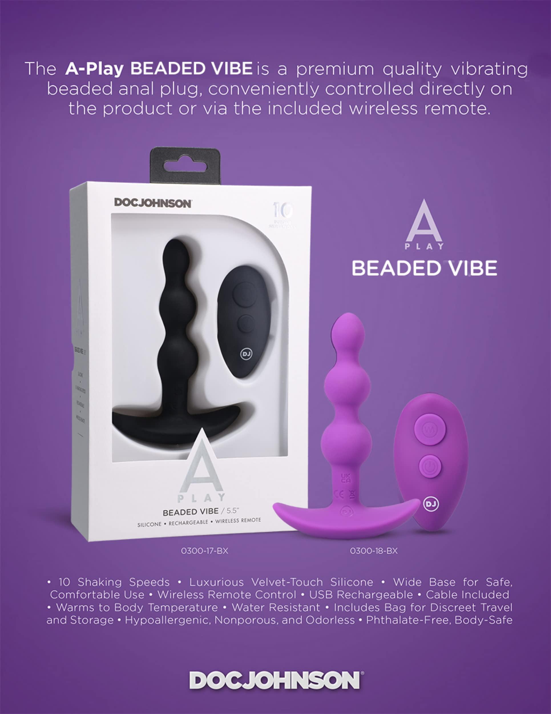 Doc Johnson Doc Johnson A-Play - Beaded Vibe - Rechargeable Silicone Anal Bead Plug with Remote, Purple