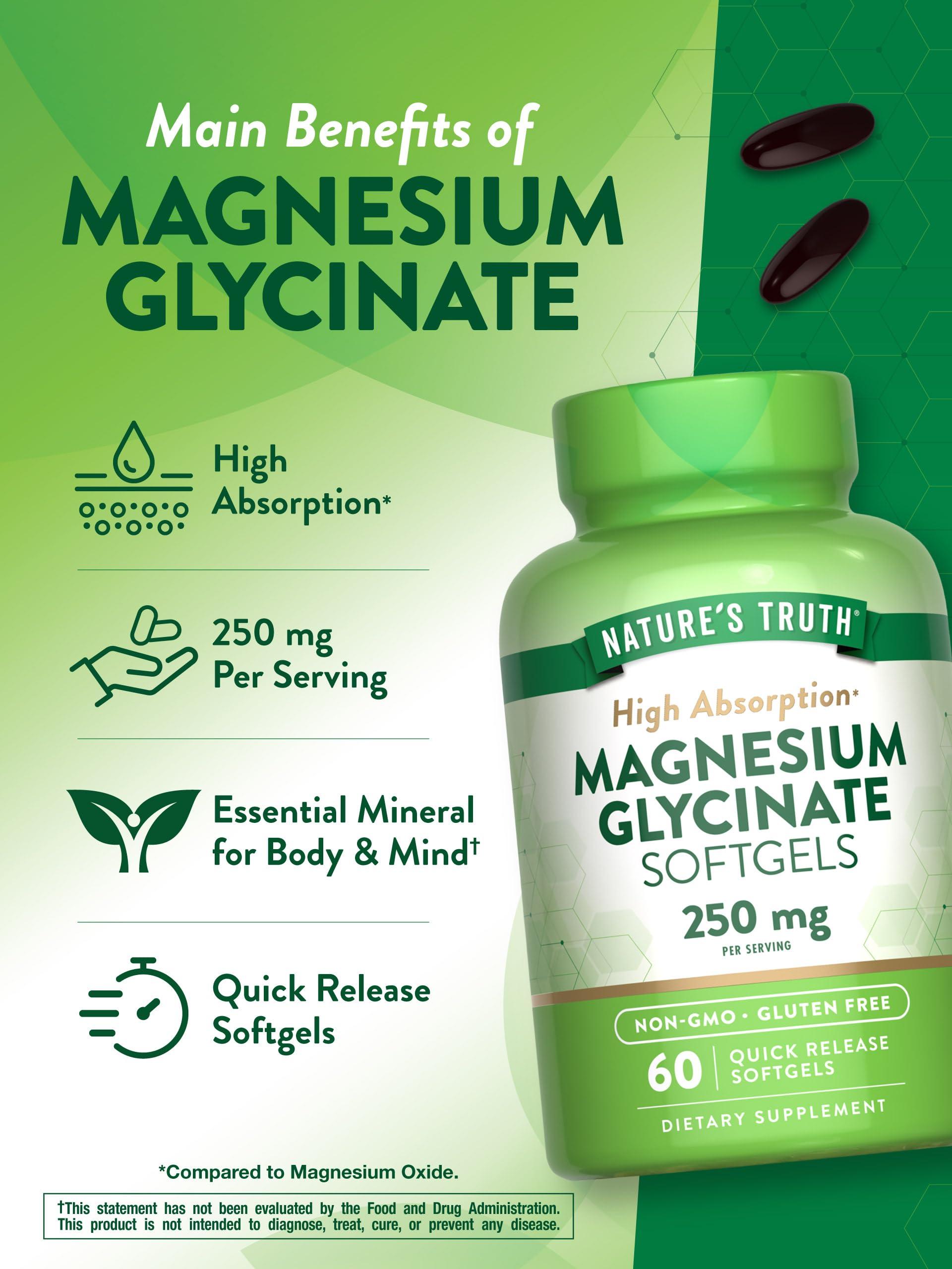 Nature\'s Truth Nature\'s Truth Magnesium Glycinate 250mg | 60 Softgels | High Absorption | Non-GMO & Gluten Free Mineral Supplement