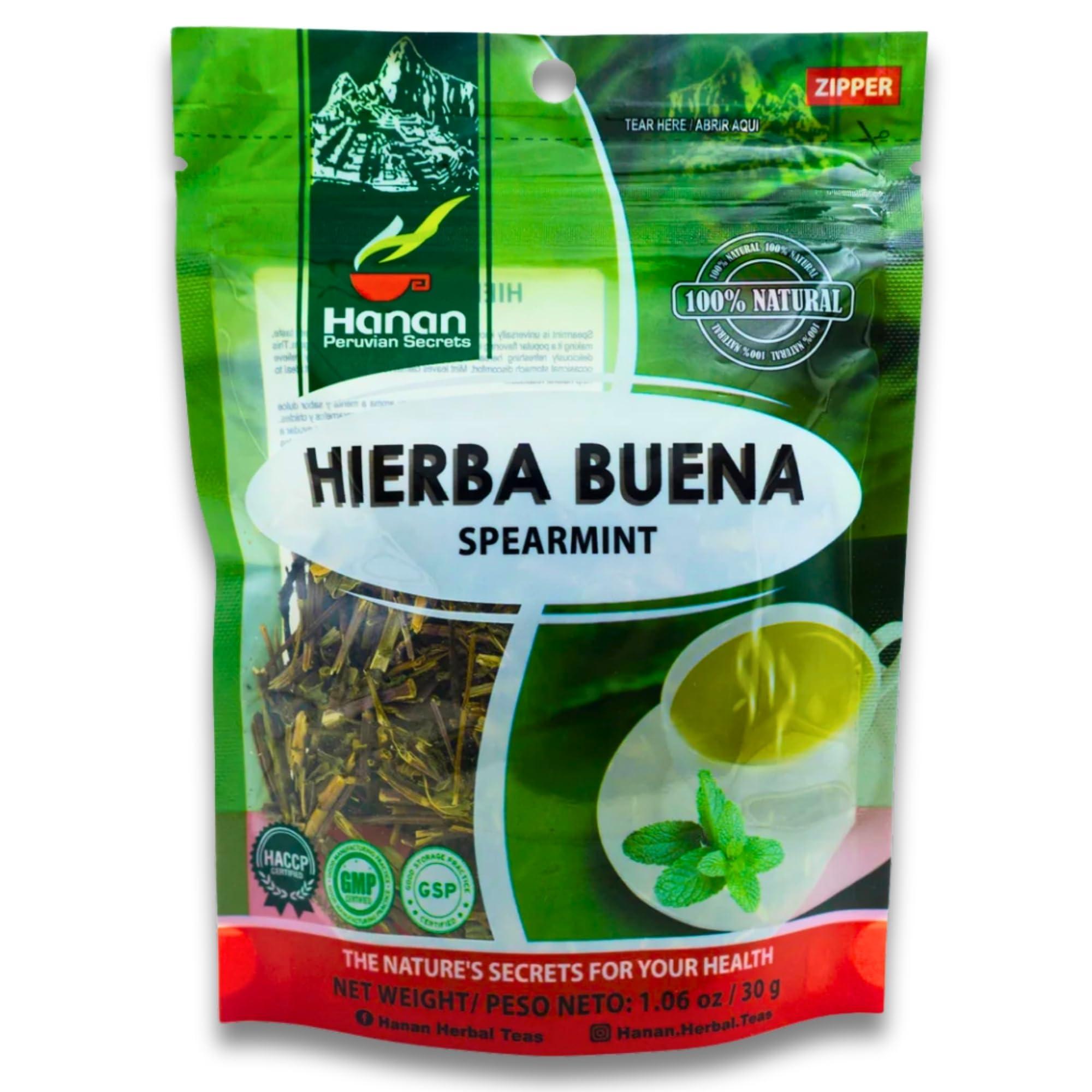 Hanan Hanan Spearmint Tea Loose Leaf (Hierba Buena) 1.1 oz (30 g) - Dried Peppermint Leaves (Mentha Spicata) Plant Leaves from Peru