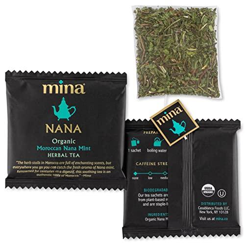 Mina Mina Nana Organic Moroccan Mint Herbal Tea, 15 Biodegradable Sachets - Refreshing Moroccan Mint Tea Bags, Herbal Tea, Caffeine-Free Moroccan Mint Tea Bags
