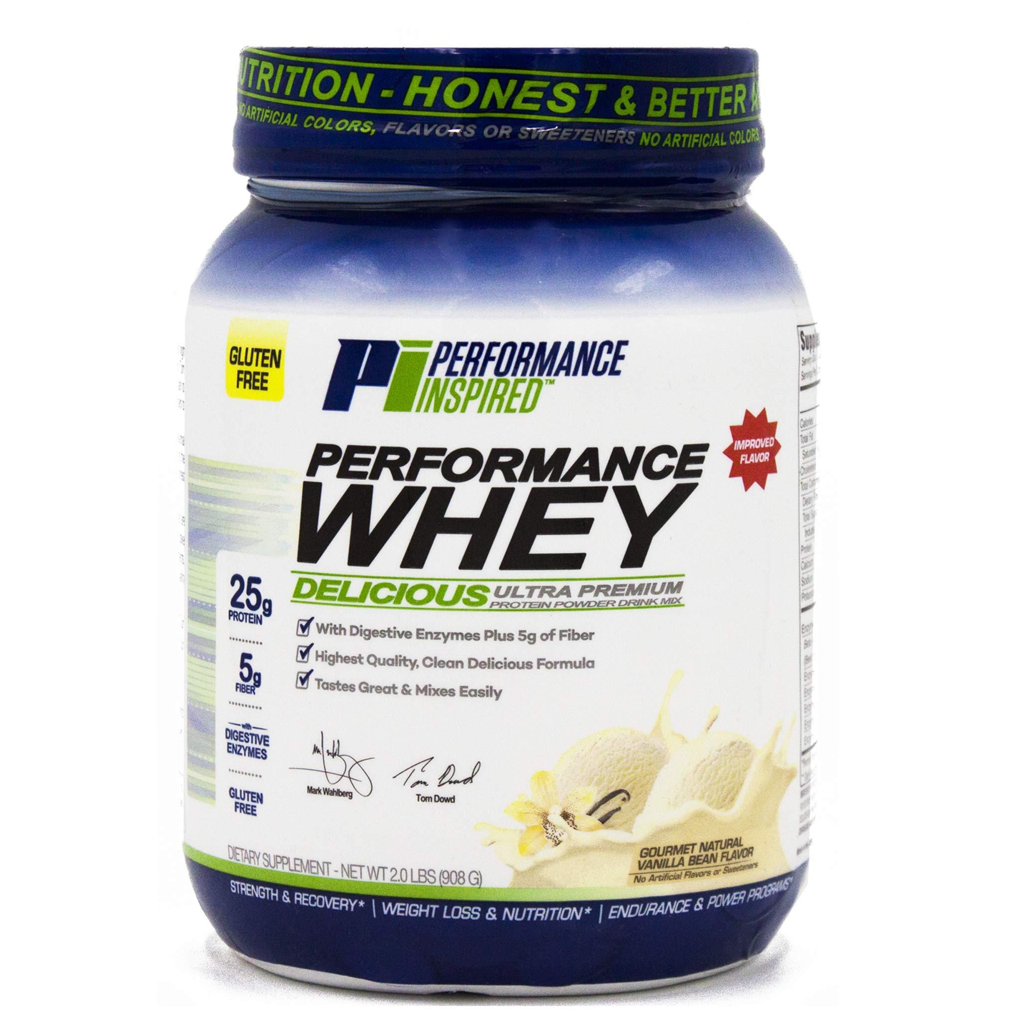 PERFORMANCE INSPIRED PERFORMANCE INSPIRED Nutrition WHEY Protein Powder - All Natural - 25G - Contains BCAAs - Digestive Enzymes - Fiber Packed - Natural Vanilla - 2lb