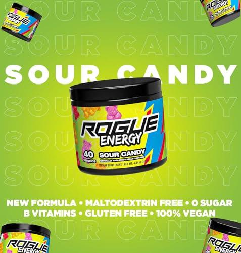 Rogue Energy Rogue Energy Energy Drink Powder for Long Gaming Hours - Energy Powder for Mental Focus - Sugar & Gluten Free - Gaming Supplement with Caffeine & Vitamins - Made in USA (Sour Candy - 40 Servings)