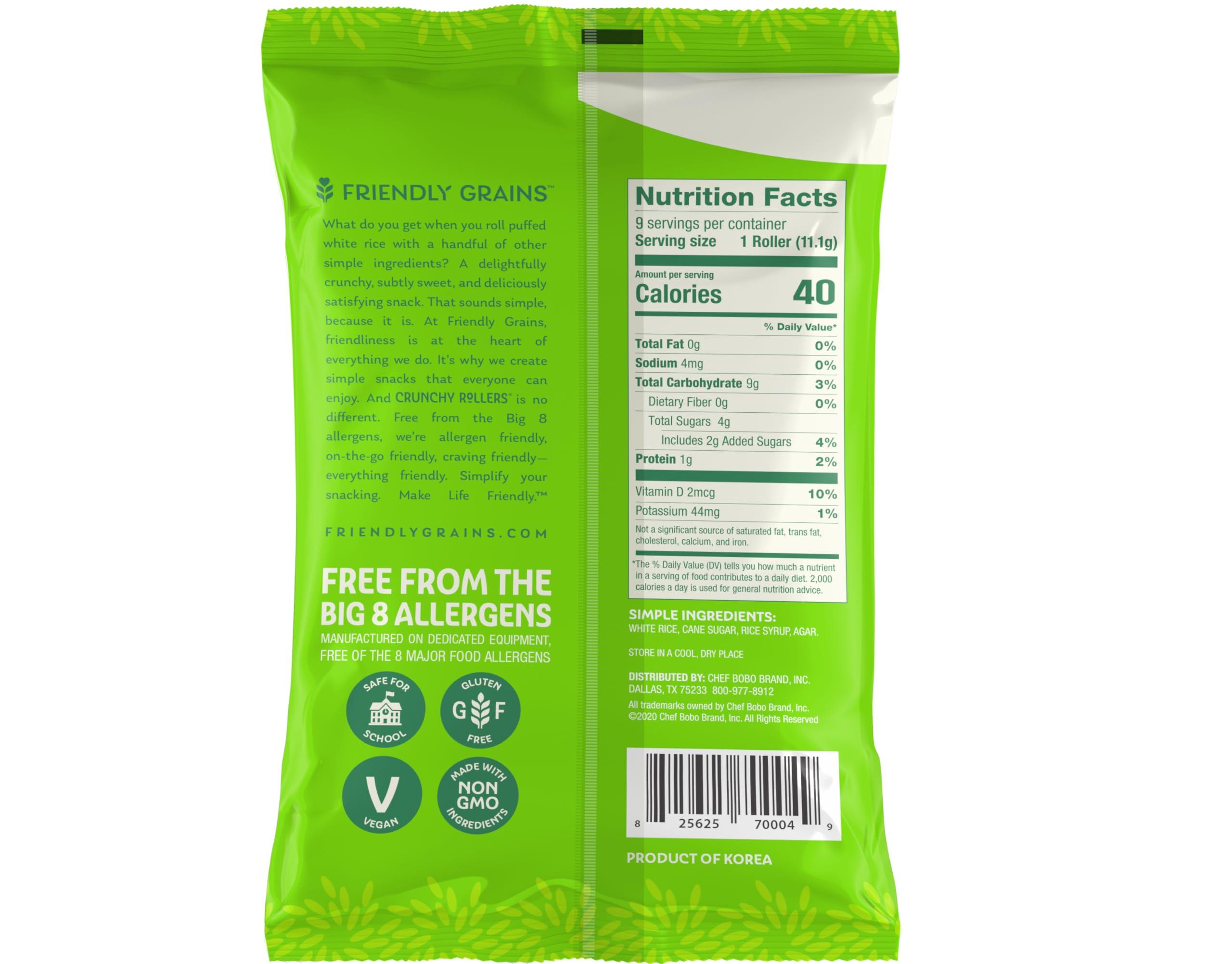 Friendly Grains Classic White Rice Crunchy Rollers - Sweet Rice Snacks, Crispy Puffed Rice Rolls, Healthy Snack Rolls for Adults and Kids - Friendly Grains - 3.5 oz Individual Packs (12 Packs of 8)