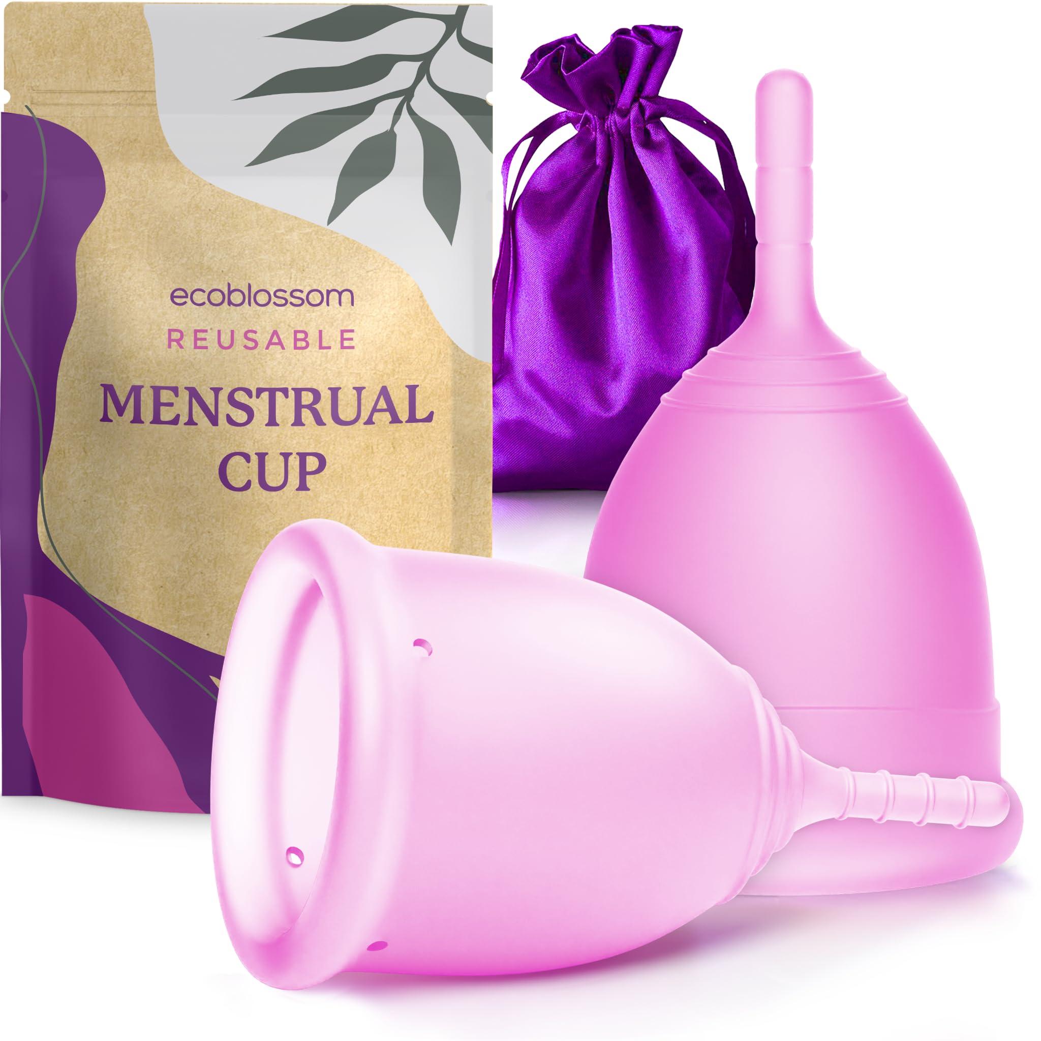 EcoBlossom EcoBlossom Menstrual Cup Kit - Tampon, Pad, and Disc Alternative Product - Wear for 12 Hours - Reusable Period Cup/Copa Designed with Soft Flexible Medical-Grade Silicone (Small & Large)