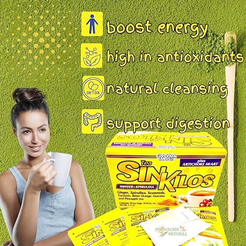 GN+Vida SinKilos Detox Tea GN+Vida Powerful Cleansing Tea with Ginger, Spirulina, Turmeric Orange and Pineapple Healthy Antioxidant Formula, Caffeine Free All Natural Digestive Te Panza y Grasa Herbal | 30 Ct