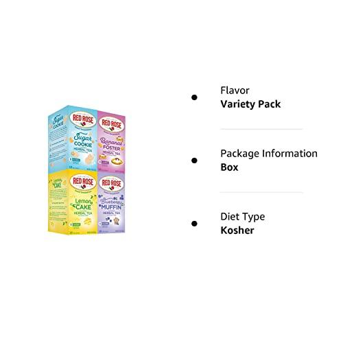 Red Rose Tea Red Rose Sweet Temptations New Flavors Variety Pack: Blueberry Muffin, Lemon Cake, Sugar Cookie and Bananas Foster (Pack of 4), 18 Count (Pack of 4)