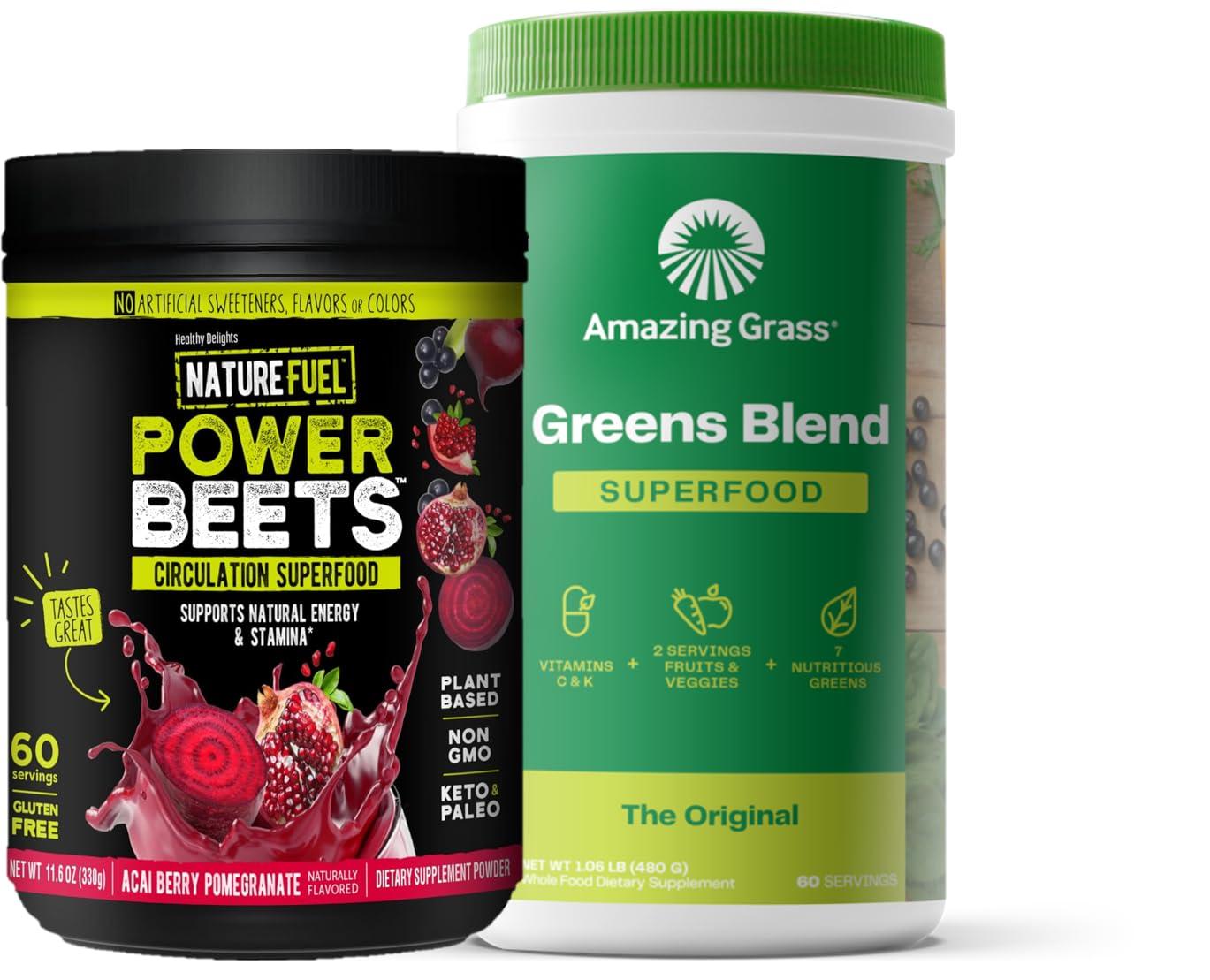 Amazing Grass Amazing Grass Greens Blend Superfood: Super Greens Powder Smoothie Mix for Boost Energy, 60 Servings & Nature Fuel Power Beets Powder, Beet Root Powder, Support Natural Energy, 60 Servings