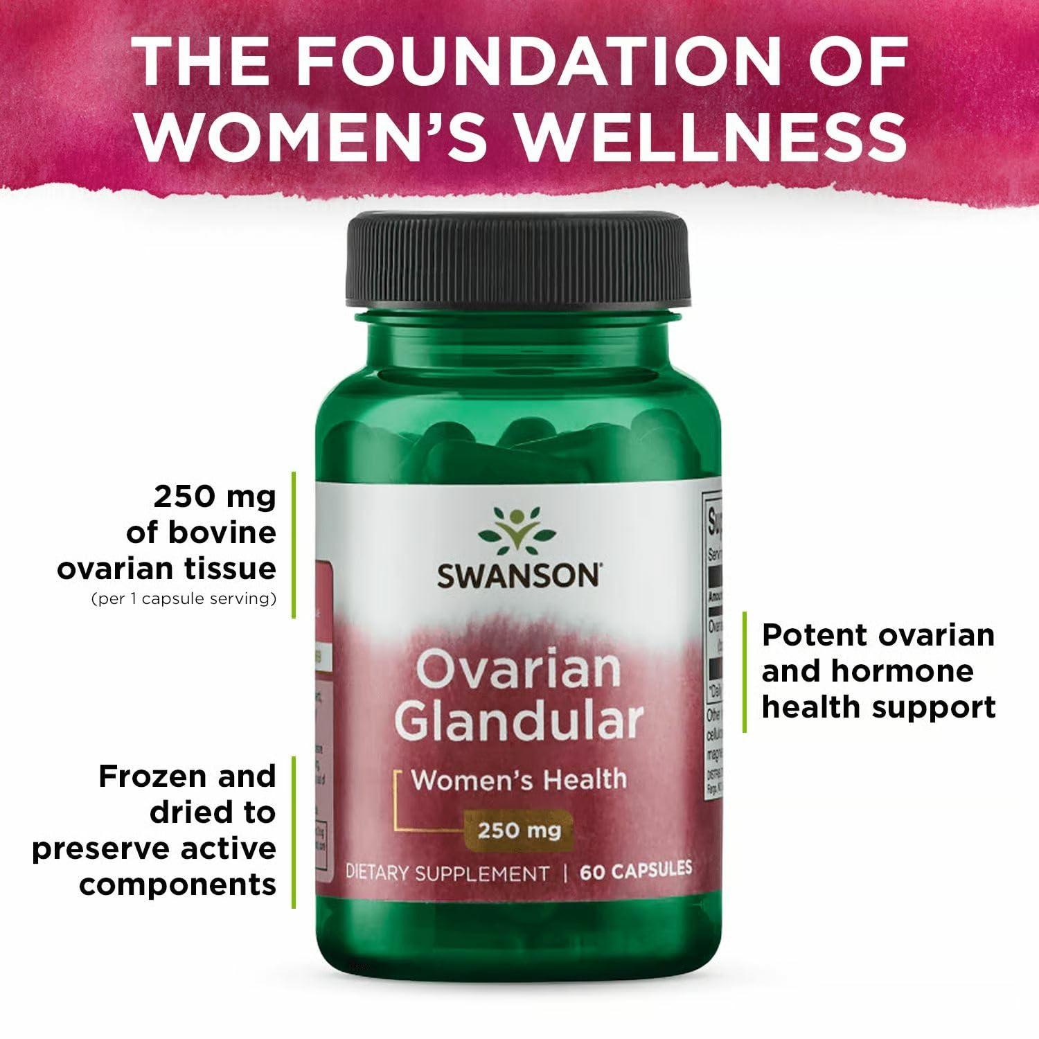 Swanson Swanson Ovarian Glandular Supplement - Women\'s Glandular Health and Balance Support - Premium Bovine Tissue - 60 Capsules, 250mg Each (2 Pack)