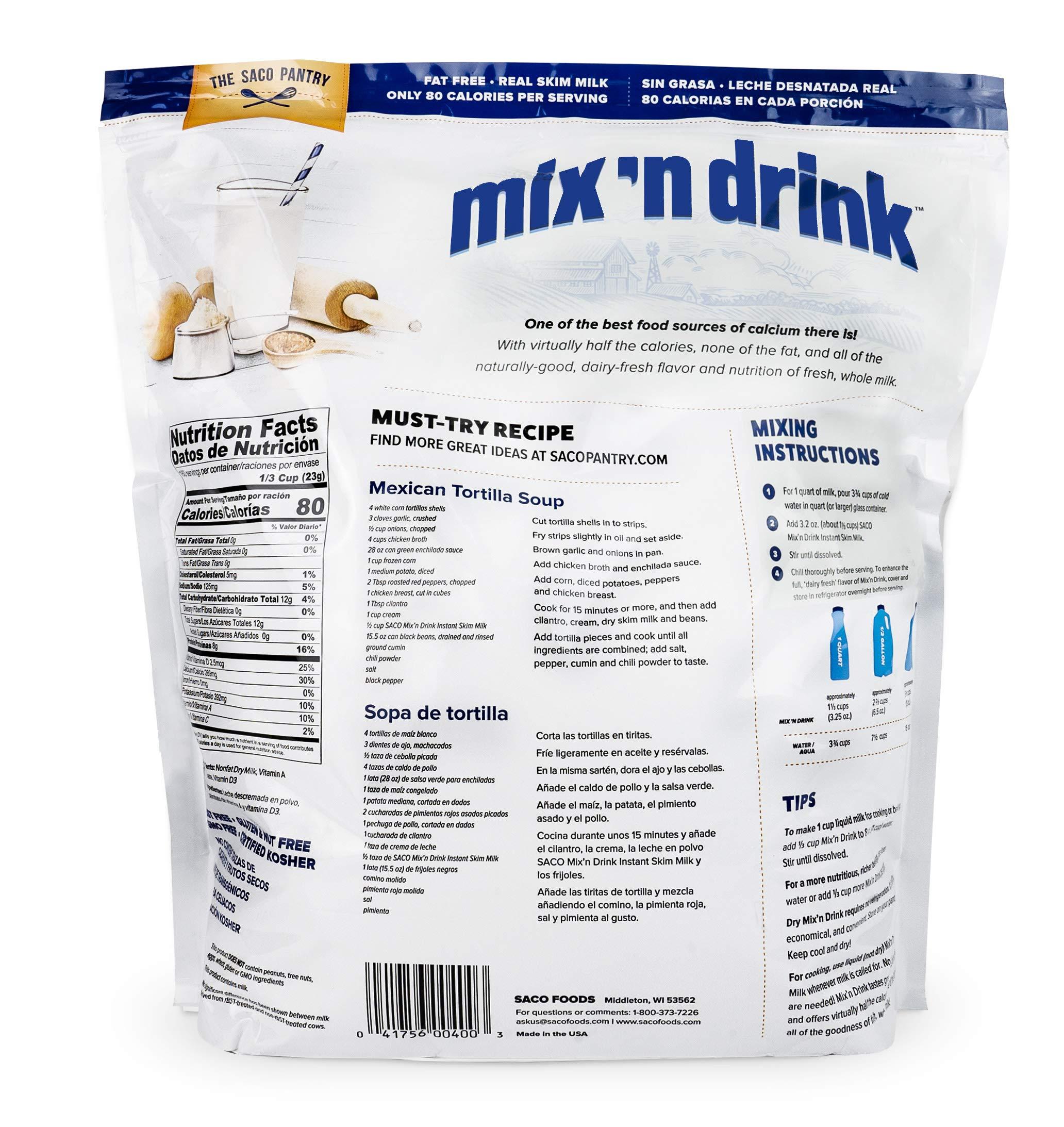 SACO SACO Mix \'n Drink Instant Non-Fat Milk Powder, 8 LBS (Makes 10 Gallons) | Contains Vitamins A&D, High in Calcium and Protein | Fat-Free, Gluten-Free, GMO-Free, rBST Free, Nut Free