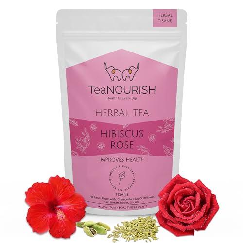 TEANOURISH TeaNOURISH Hibiscus Rose Herbal Tea | CAFFEINE-FREE | 100% NATURAL | Hibiscus, Rose, Chamomile, Blue Cornflower, Fennel, Licorice | Brew Hot or as Iced Tea- 1.76oz/50g