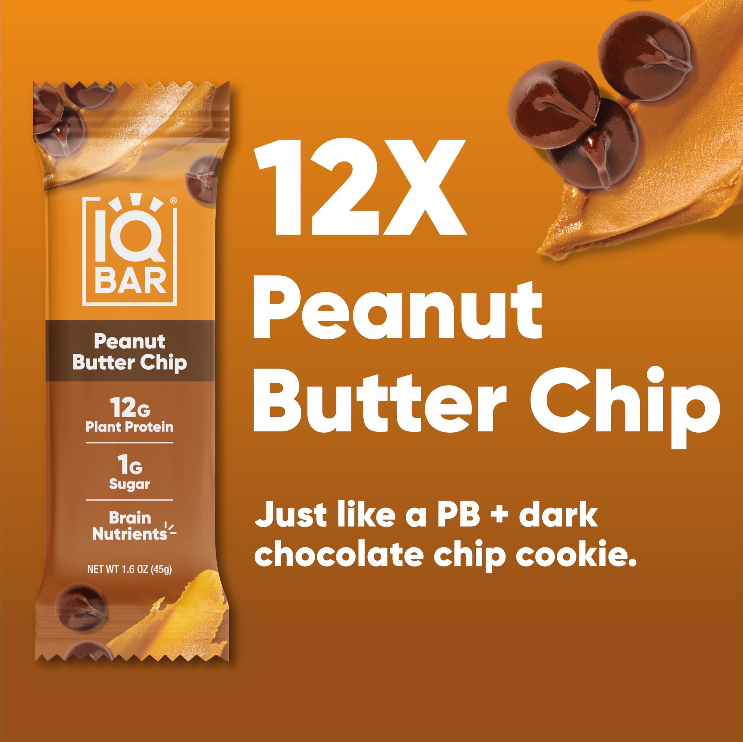 IQBAR IQBAR Brain and Body Plant Protein Bars - Peanut Butter Chip - 12 Count, Low Carb, High Fiber, Gluten Free, Vegan Snacks - Low Sugar Keto Energy Bars