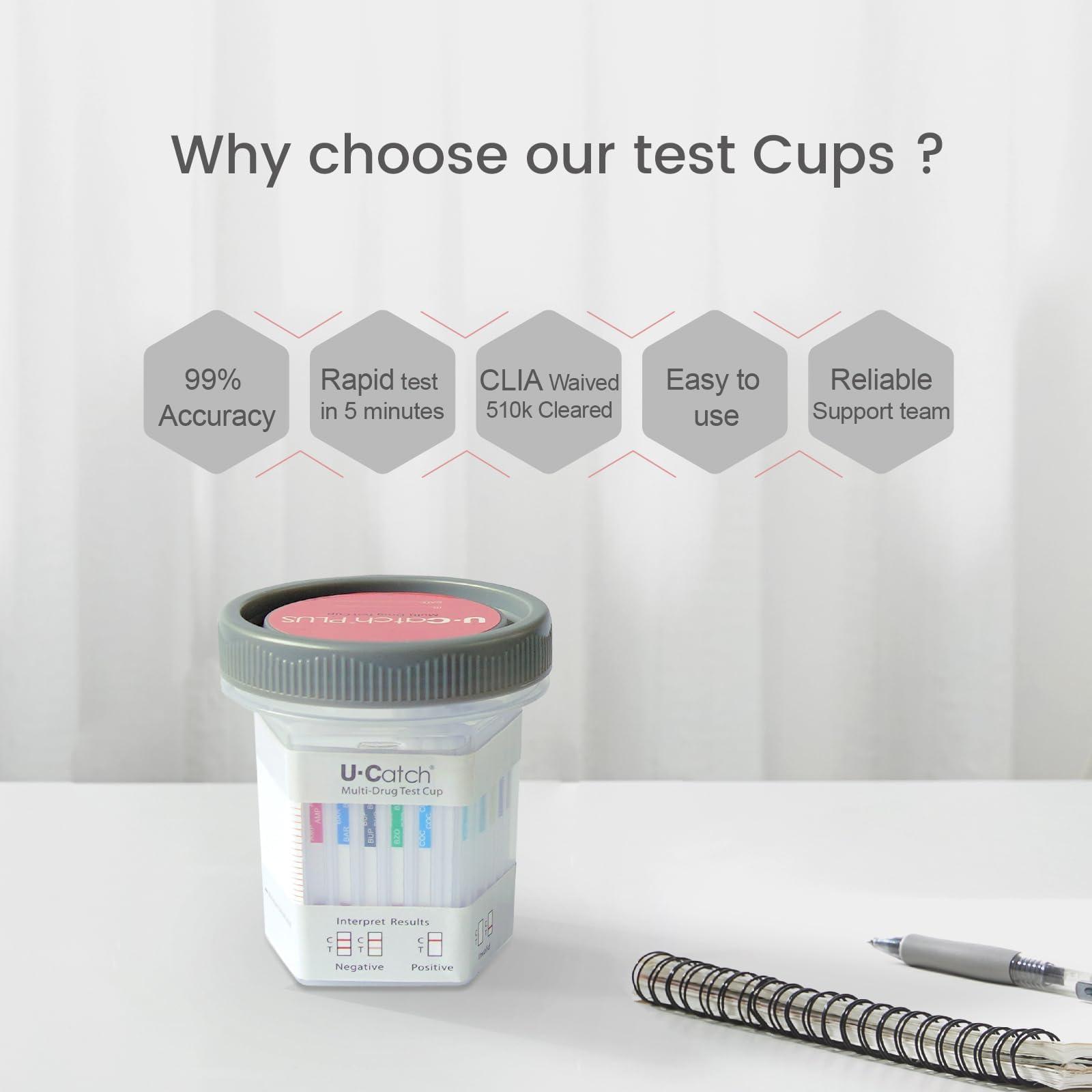 U Catch [5 Pack] Multidrug Test Cup Kit: 12 Panel Urine Test Cup Rapid Test at Home -The Largest DOA Cup