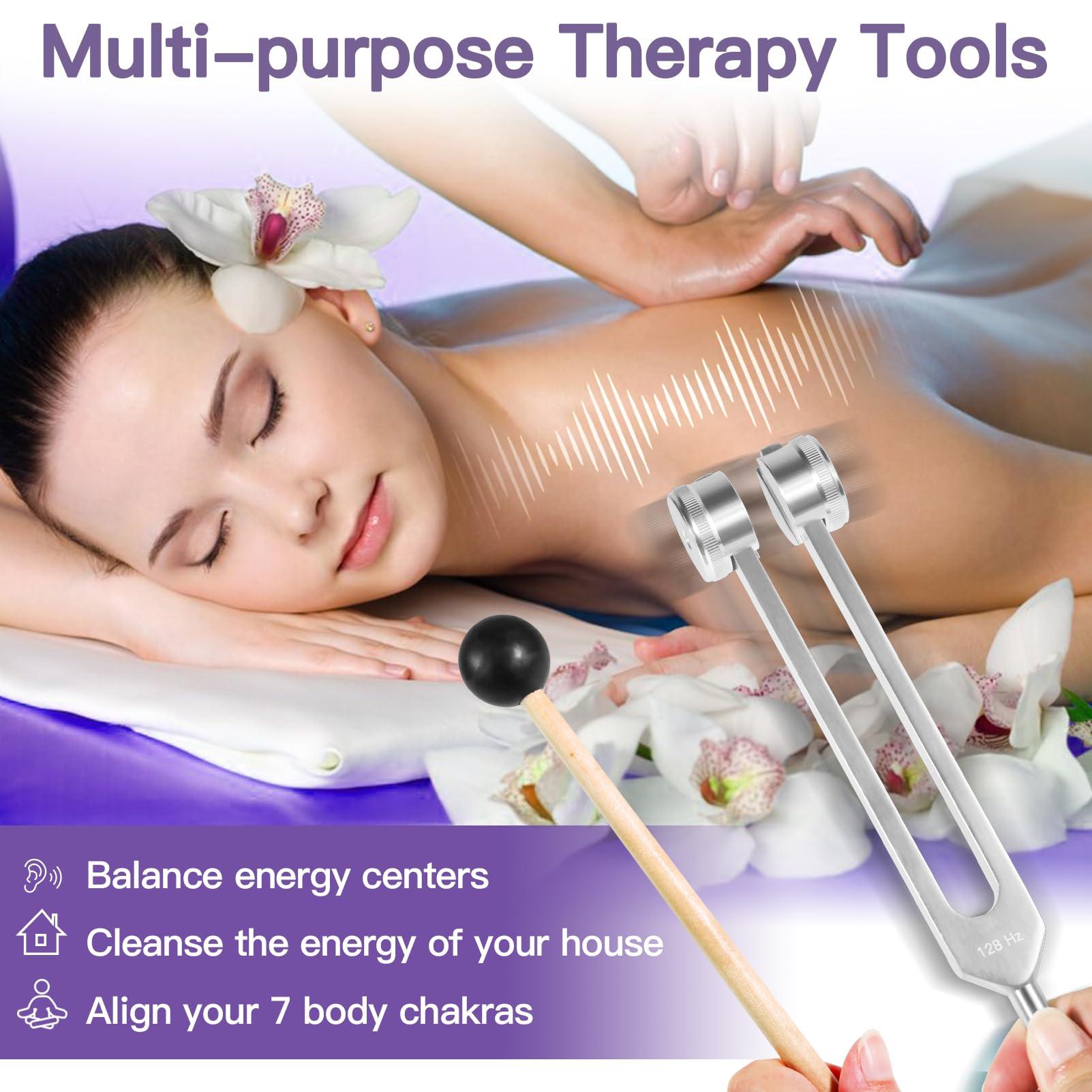 BESMORY Tuning Forks for Healing Set (128HZ, 136.1HZ, 256HZ, 384HZ), Tuning Fork with Reflex Hammer 4-Piece Set for Chakras/Sound Therapy/Healing/Medicine, A Good Gift for Women, Meditation Beginner (Silvery)