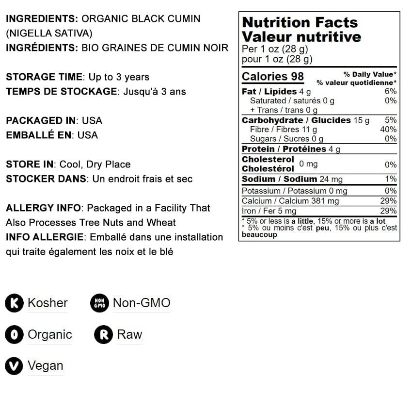 Food to Live Food to Live Organic Black Cumin Seeds, 5 Pounds - Non-GMO, Kosher, Bulk Black Caraway. High in Iron, Calcium & Magnesium. Great for Cooking, Spicing, & Seasoning.