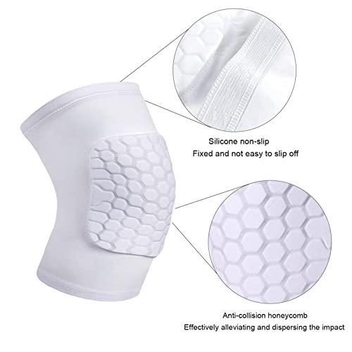 Laiiqi Knee Compression Pads,Basketball Knee Pads with Honeycomb Padding, Breathable and Non-Slip Knee Pads for Volleyball Gym Running Workout Sports, Hex Knee Pads Sleeves for Men and Women S (A Pair White)