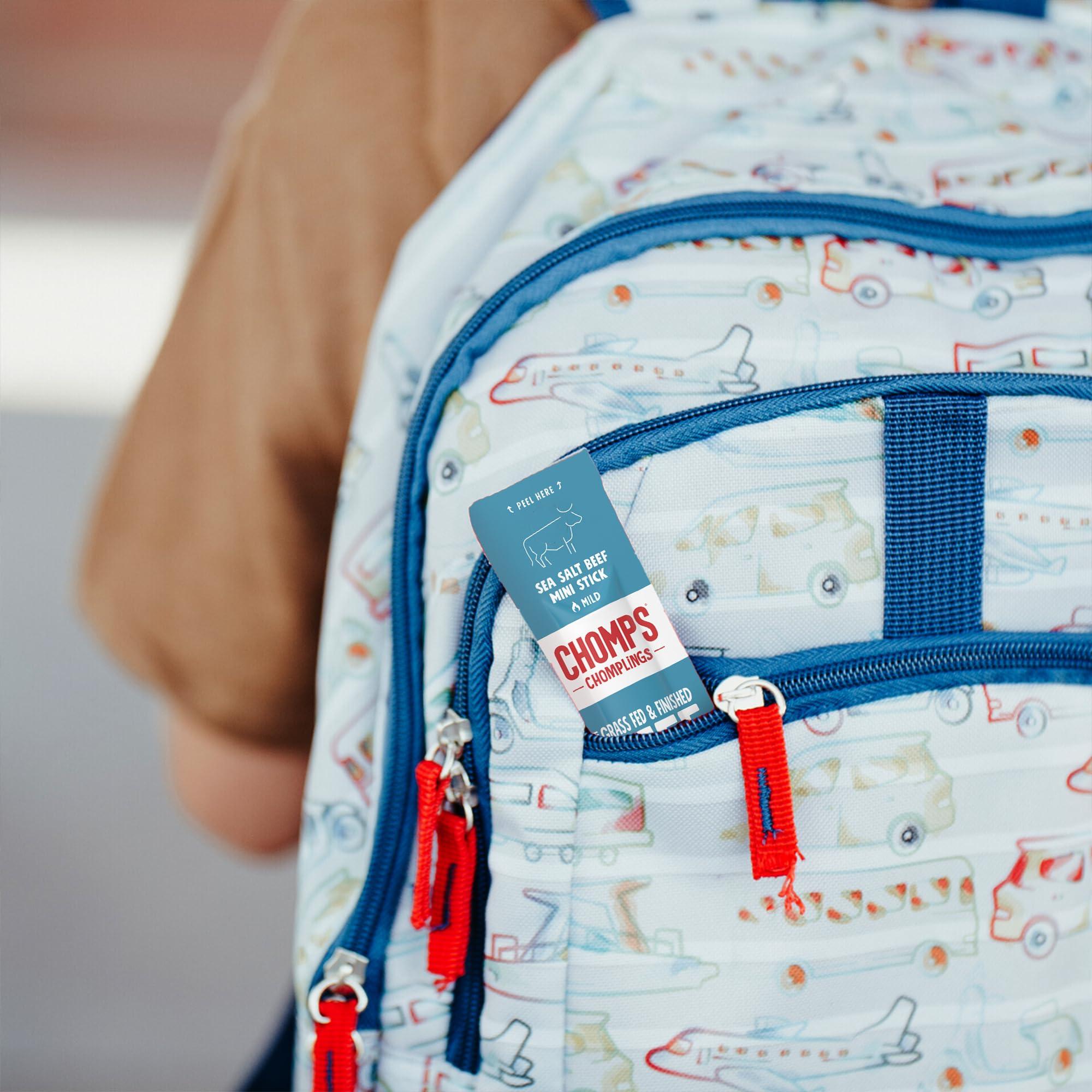 Chomps Chomps Snack Size Grass-Fed and Finished Sea Salt Beef Jerky Snack Sticks 0.5oz 24-Pack - Keto, Paleo, Whole30, 4g Lean Meat Protein, Gluten-Free, Zero Sugar Food, Non-GMO Chomplings