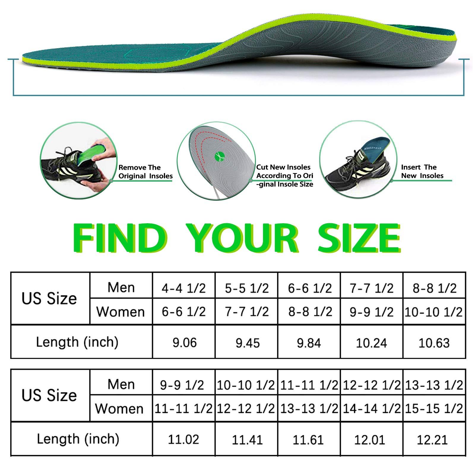 STSVZORR Full-Length Orthopedic Insoles for Plantar Fasciitis Arch Support for Flat Feet Heel Spurs and Foot Pain Running Shock Absorption Inserts ArmyGreen