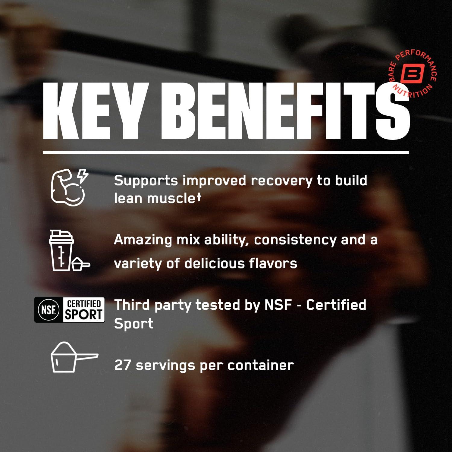 BARE PERFORMANCE NUTRITION BARE PERFORMANCE NUTRITION, BPN Whey Protein + Casein Protein Powder Blend, Strawberry, 25g Protein per Serving Supports Lean Muscle Recovery, 27 Servings, Third Party Tested