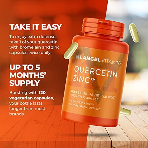 Mt. Angel Vitamins Mt. Angel Vitamins - Zinc Quercetin with Bromelain Supplement Immune Support & Respiratory Health - Quercetin 500mg Capsules | Zinc 50mg | Vitamin C Capsules | Immune Booster for Adults - 120ct.