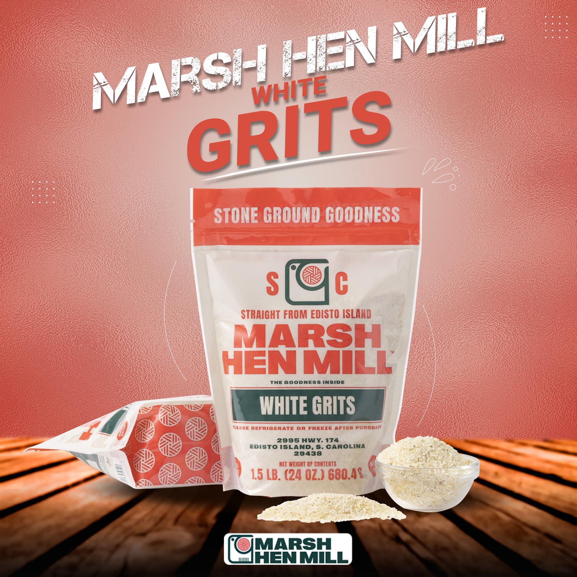 Marsh Hen Mill Marsh Hen Mill White Grits Stone Ground Grits from Premium White Dent Corn | Gluten Free & Instant for Quick Meals Family Farm Grown on Wadmalaw Island Stone Ground Grits - 24 oz Pack