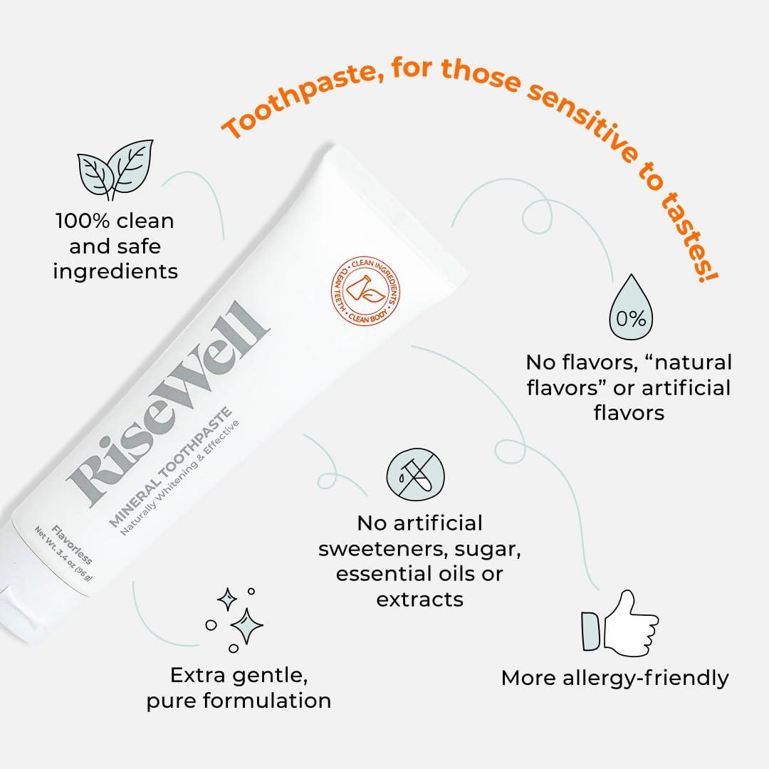 RiseWell RiseWell Mineral Unflavored Toothpaste - Hydroxyapatite Flavorless Toothpaste - Made in The USA, Naturally Whitens, No Added Fluoride, SLS-Free - Made by Dentist, 3.4 Oz