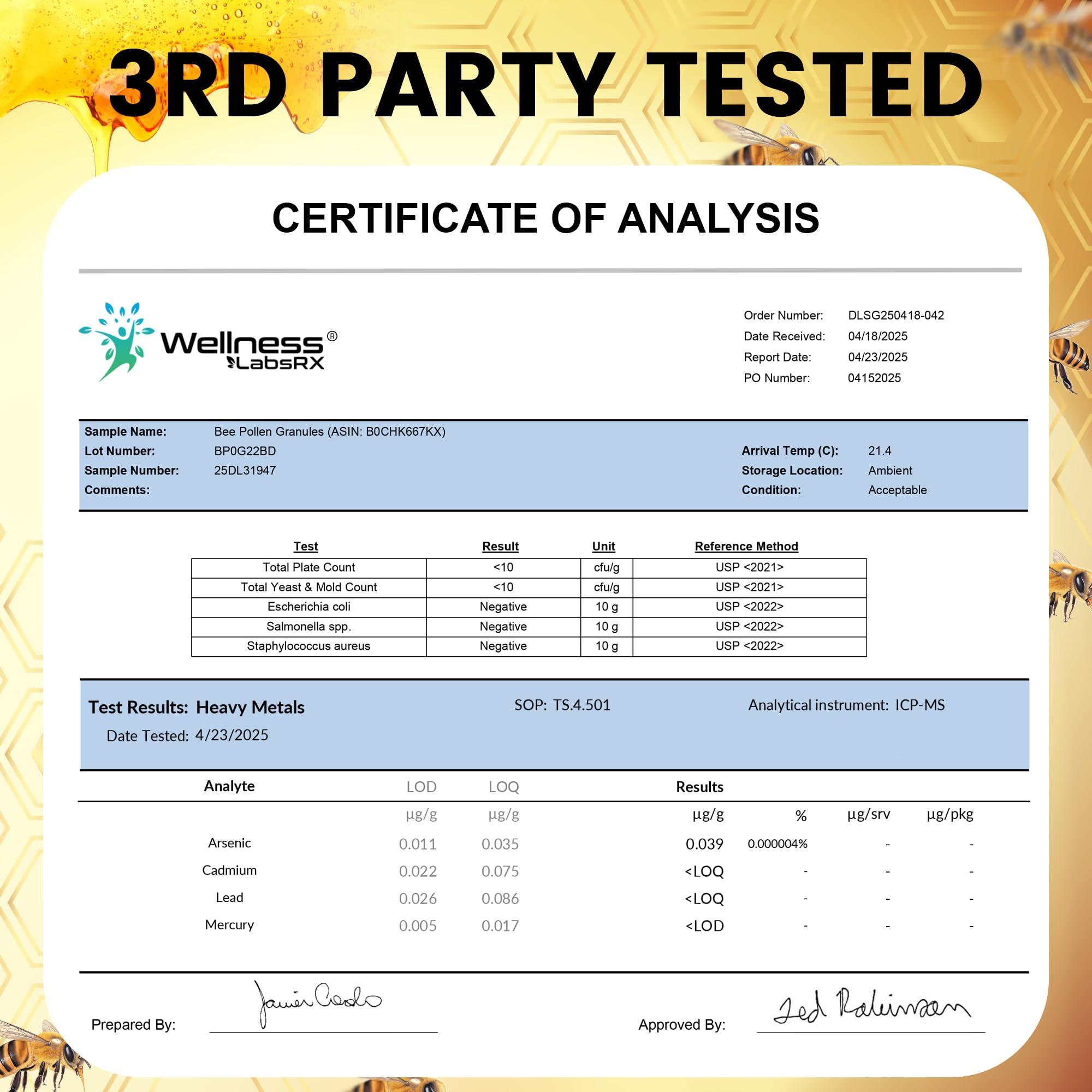 WELLNESS LABSRX Bee Pollen Granules Organic, 1 Lbs. - Bee Pollen for Women, Keto-Friendly Super Food Supplement Packed with Proteins, Vitamins & Minerals - Immune Support, Energy Boost, and Digestive Wellness