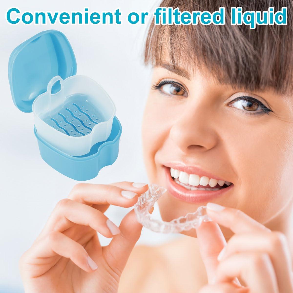 SAEHAEYEE Denture Case Denture Bath Box False Teeth Storage Box with Rinsing Basket Portable False Teeth Storage Case Orthodontic Dental Retainer Box for False Teeth Storage Soaking Cleaning