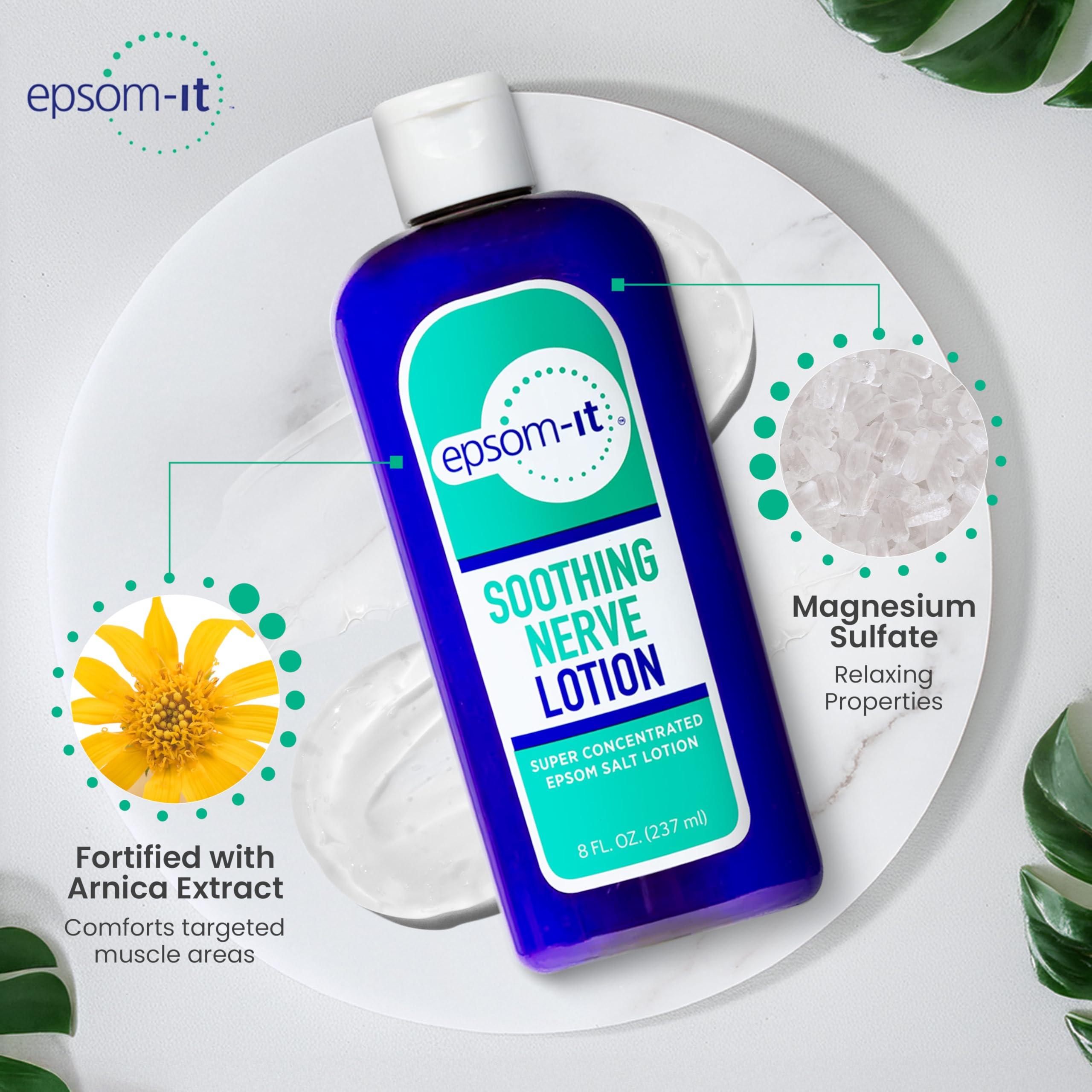 EPSOM-IT Epsom-It Soothing Nerve Lotion - Epsom Salt Magnesium Lotion, Topical Magnesium Cream with Capsaicin & Arnica for Muscle Discomfort, Restless Legs and Better Sleep, 8.0 oz.