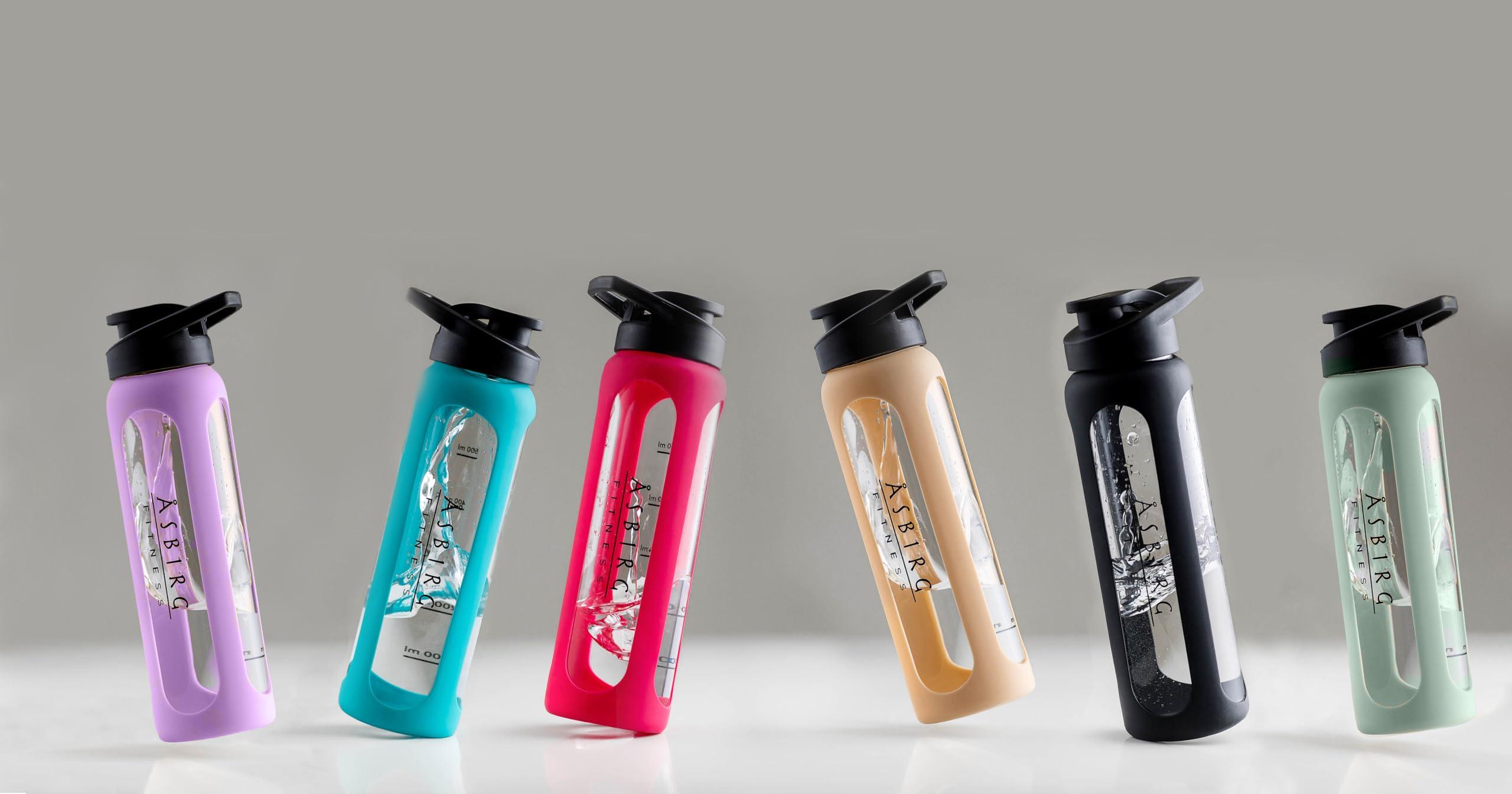 Asbirg Asbirg Fitness | Protein Shaker Made of Glass | Protein Shaker | Drinking Bottle | with Spiral Ball | Black (pastel purple)